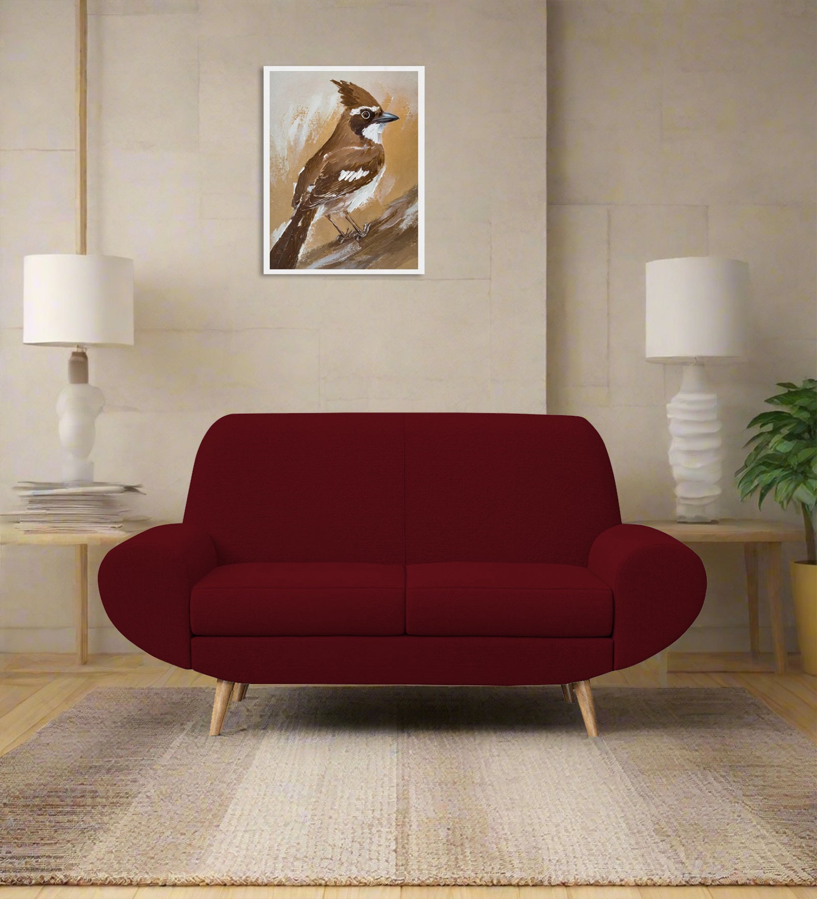 Jessy Fabric 2 Seater Sofa In Ruby Red Colour - Febonic Living