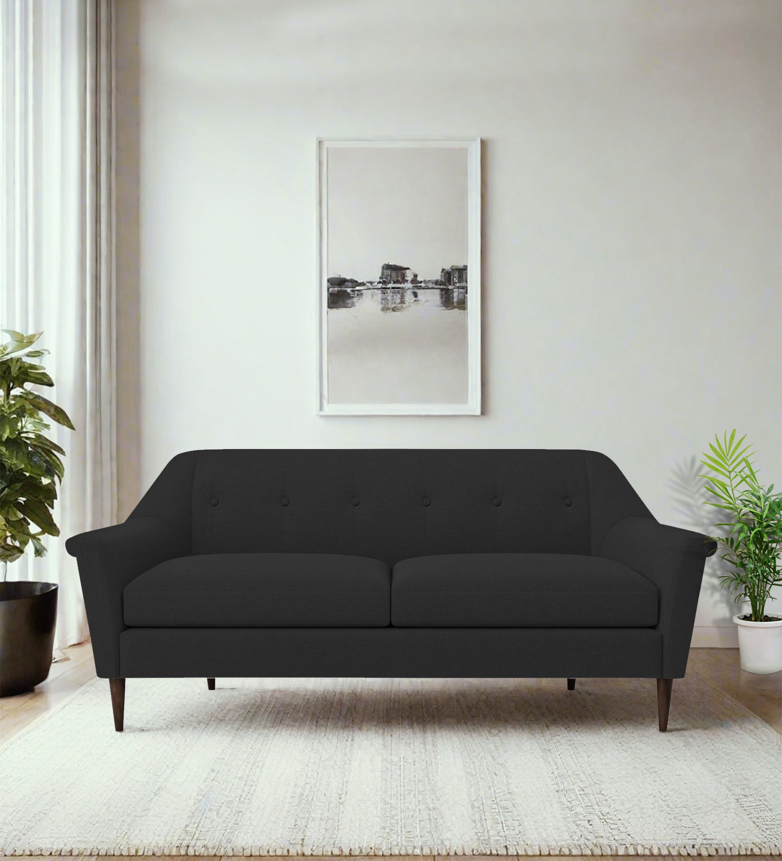 Homer Fabric 3 Seater Sofa In Bitter Black Colour - Febonic Living