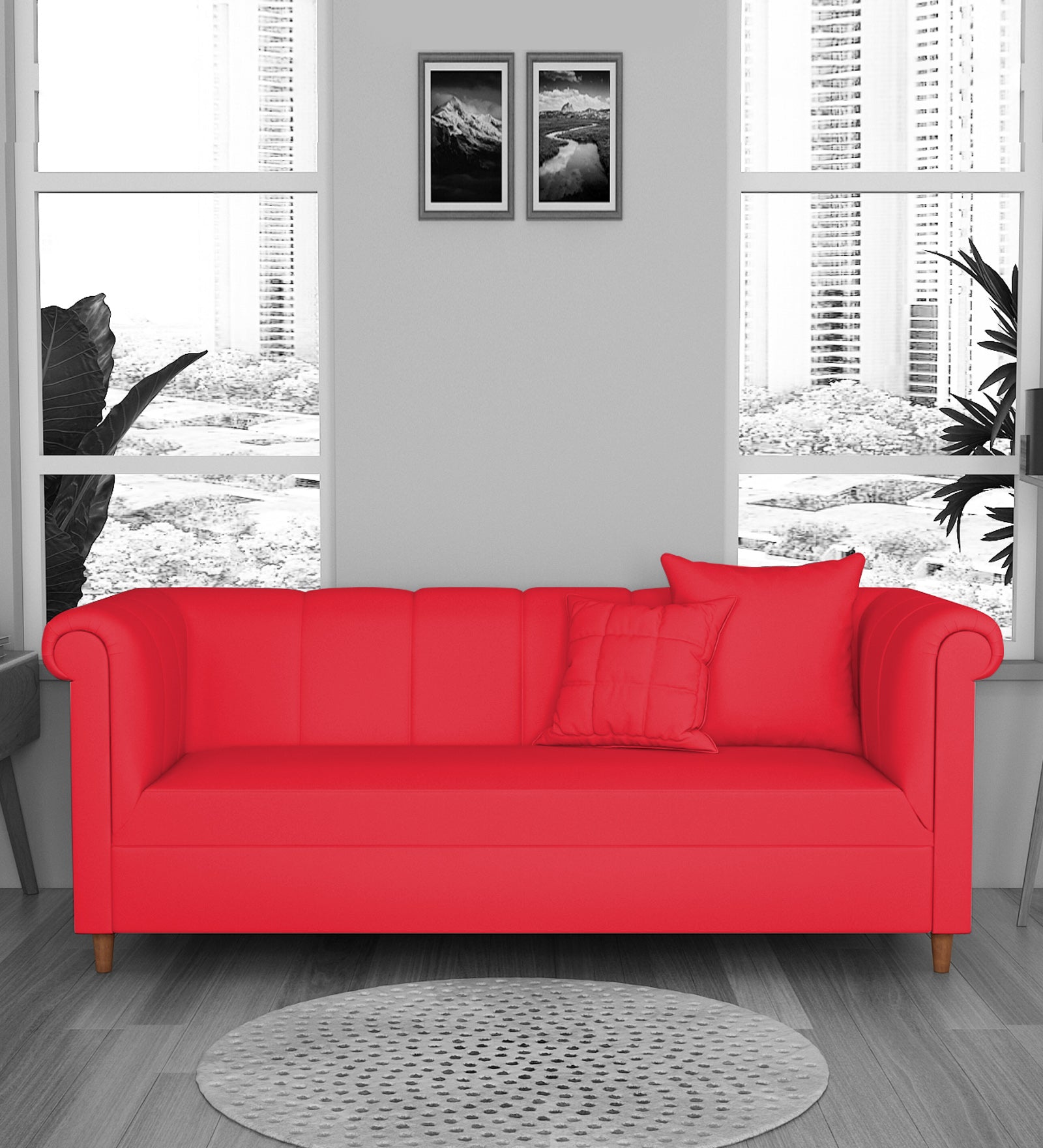 Rubi Velvet 3 Seater Sofa In Ox Blood Maroon Colour - Febonic Living