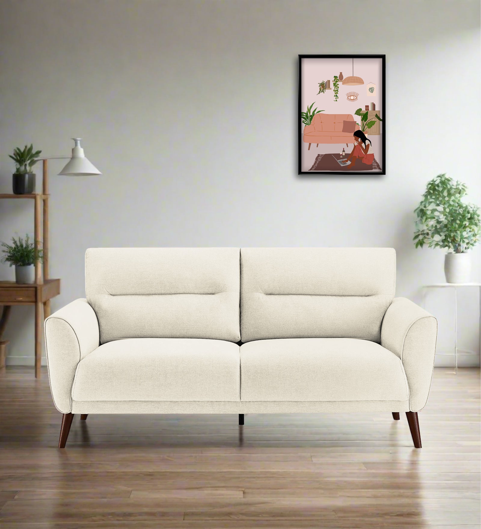 Castro Fabric 2 Seater Sofa In Ivory Cream Colour - Febonic Living