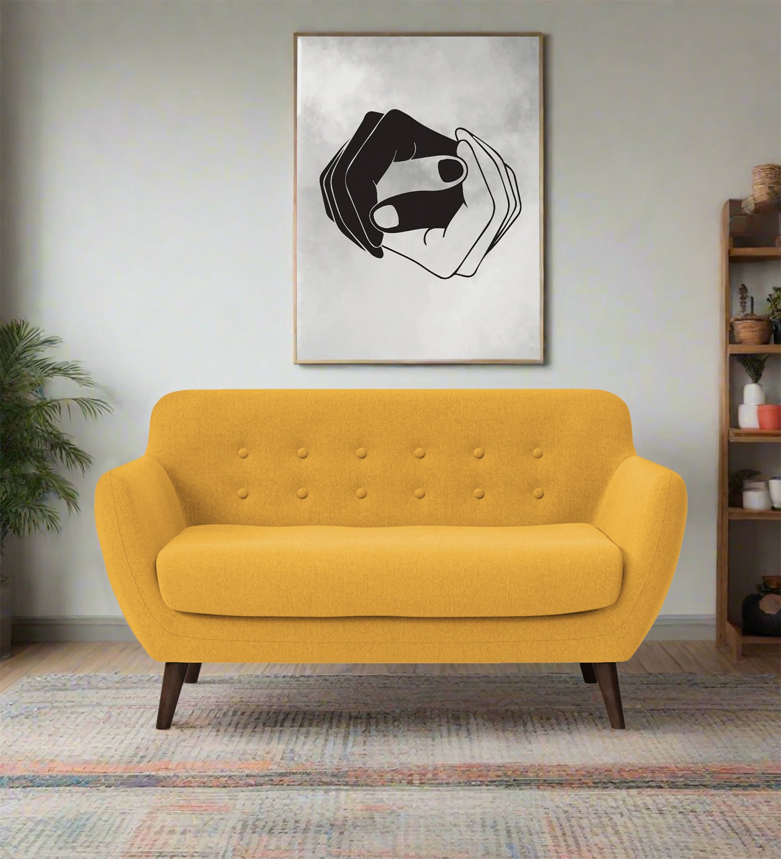 Goofy Fabric 2 Seater Sofa In Bold Yellow Colour - Febonic Living