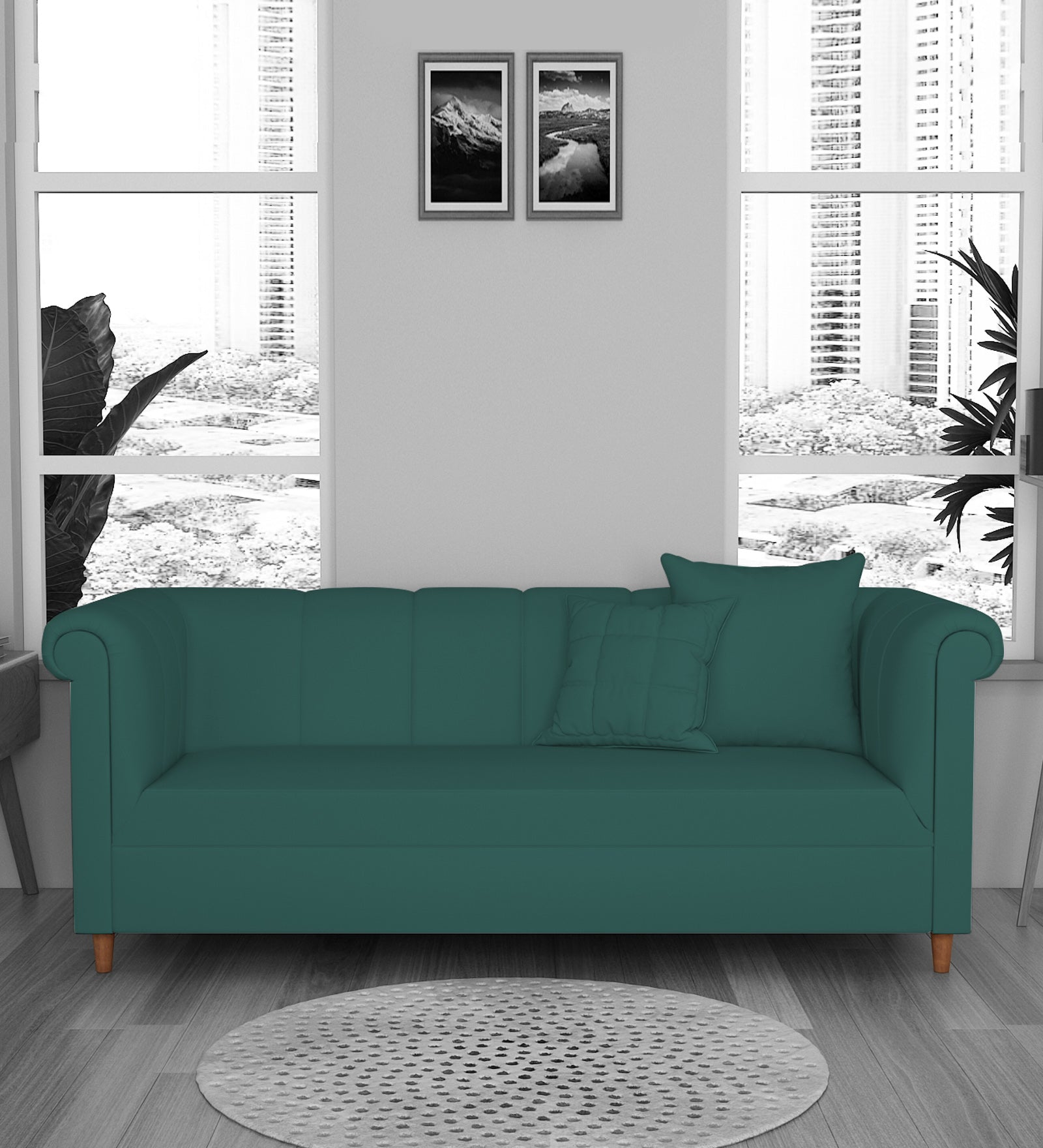 Rubi Velvet 3 Seater Sofa In Pine green Colour - Febonic Living