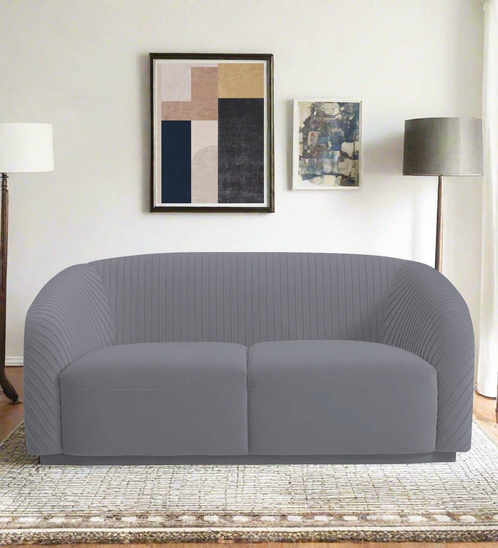 Yara Velvet Fabric 2 Seater Sofa In Pubble Grey Colour - Febonic Living