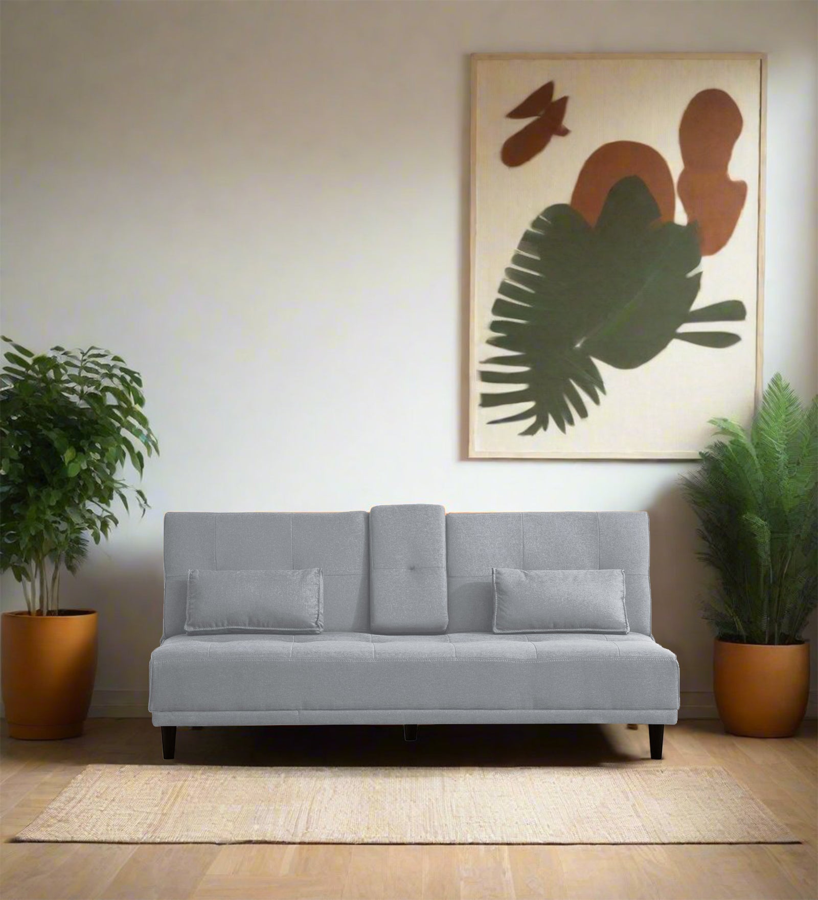 Jerry Fabric 3 Seater Convertible Sofa Cum Bed In Lit Gray Colour - Febonic Living