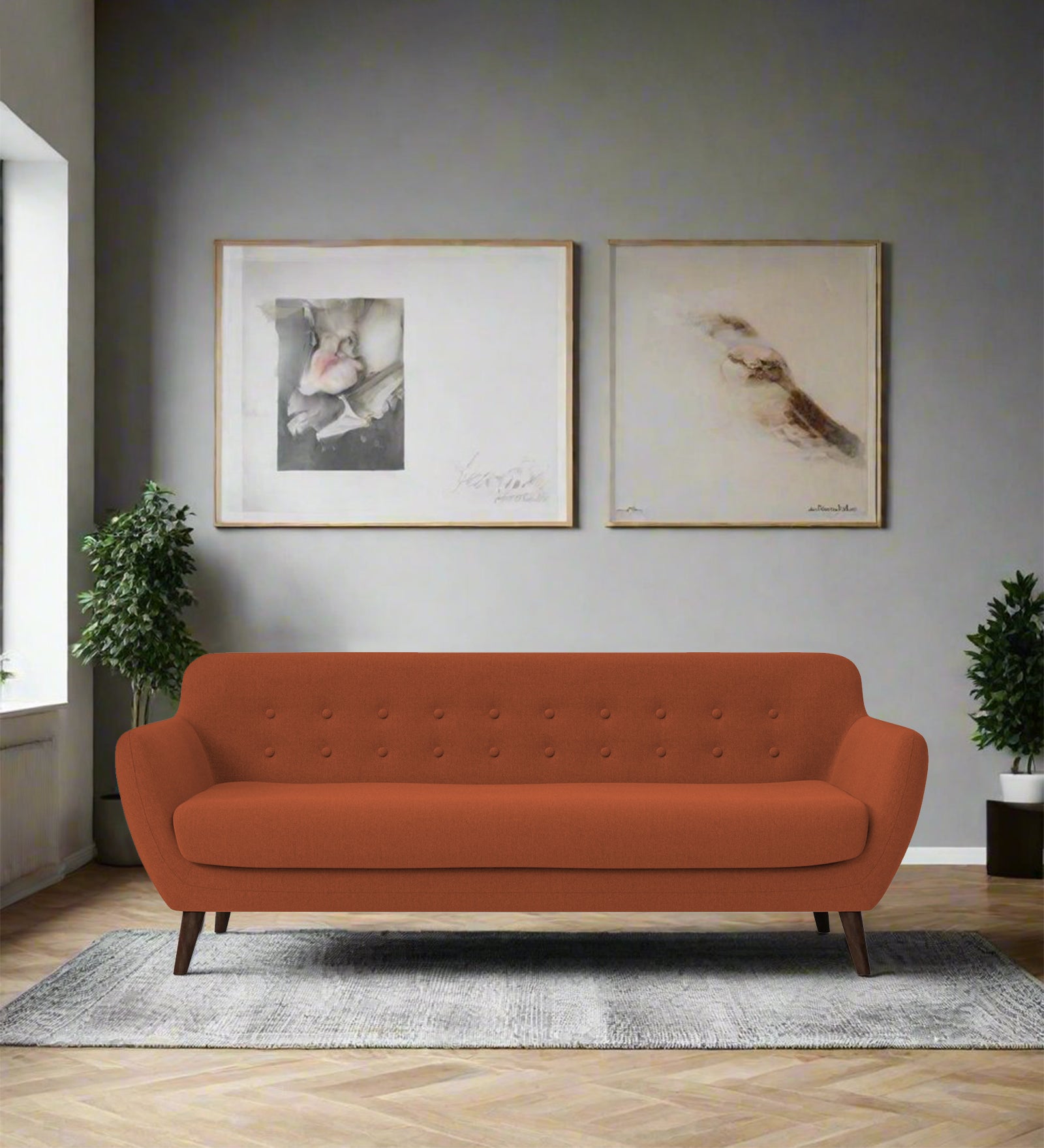 Goofy Fabric Seater Sofa In Royal Orange Colour