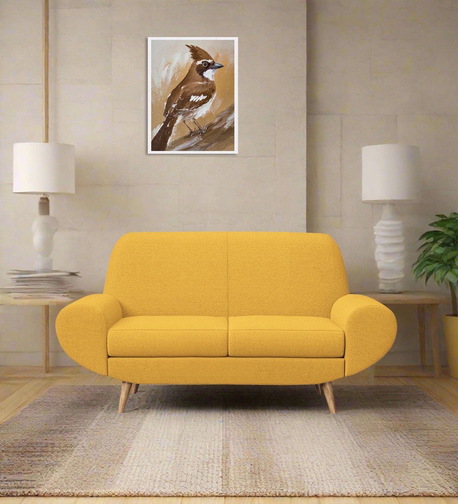 Jessy Fabric 2 Seater Sofa In Bold Yellow Colour - Febonic Living