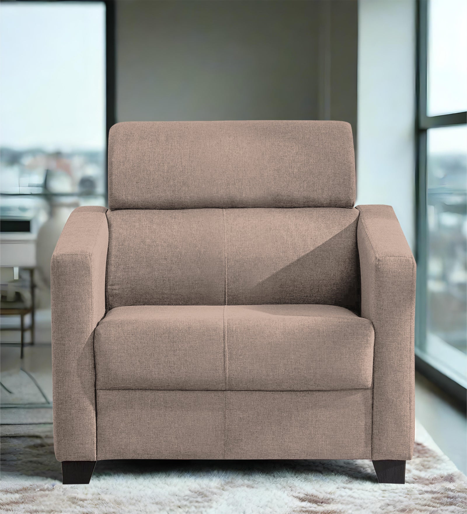 Devo Fabric 1 Seater Sofa In Kadhi Beige Colour - Febonic Living