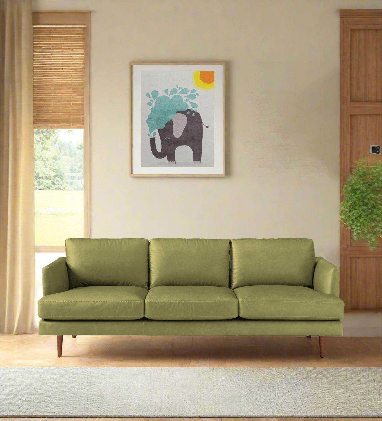 Sterio Leatherette 3 Seater Sofa In Spring Green Colour - Febonic Living