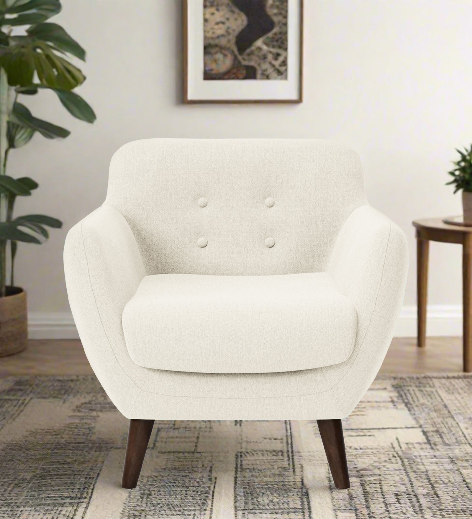 Goofy Fabric 1 Seater Sofa In Ivory Cream Colour - Febonic Living