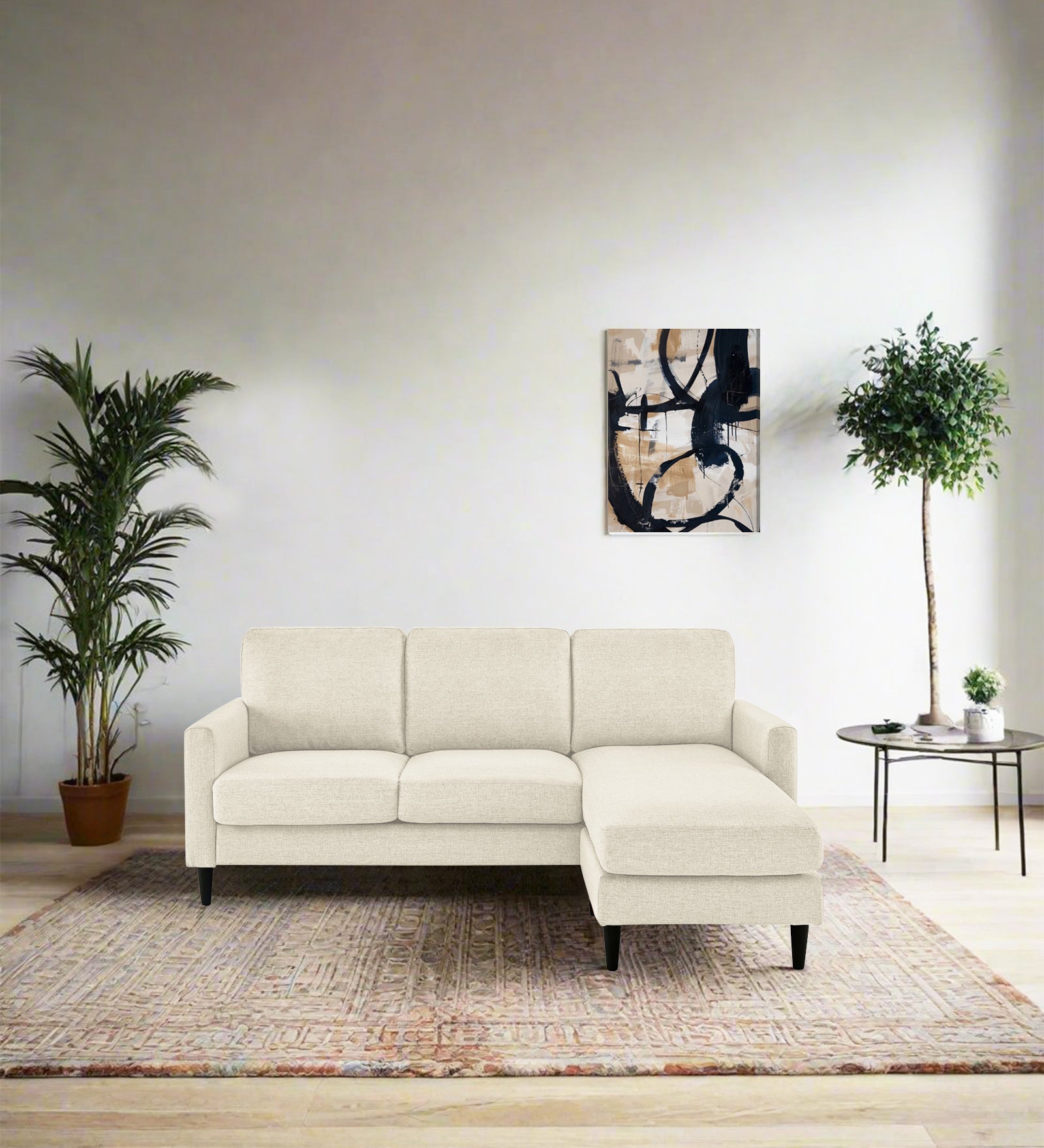 Romie Fabric LHS Sectional Sofa (2+Lounger) In Ivory Cream Colour - Febonic Living