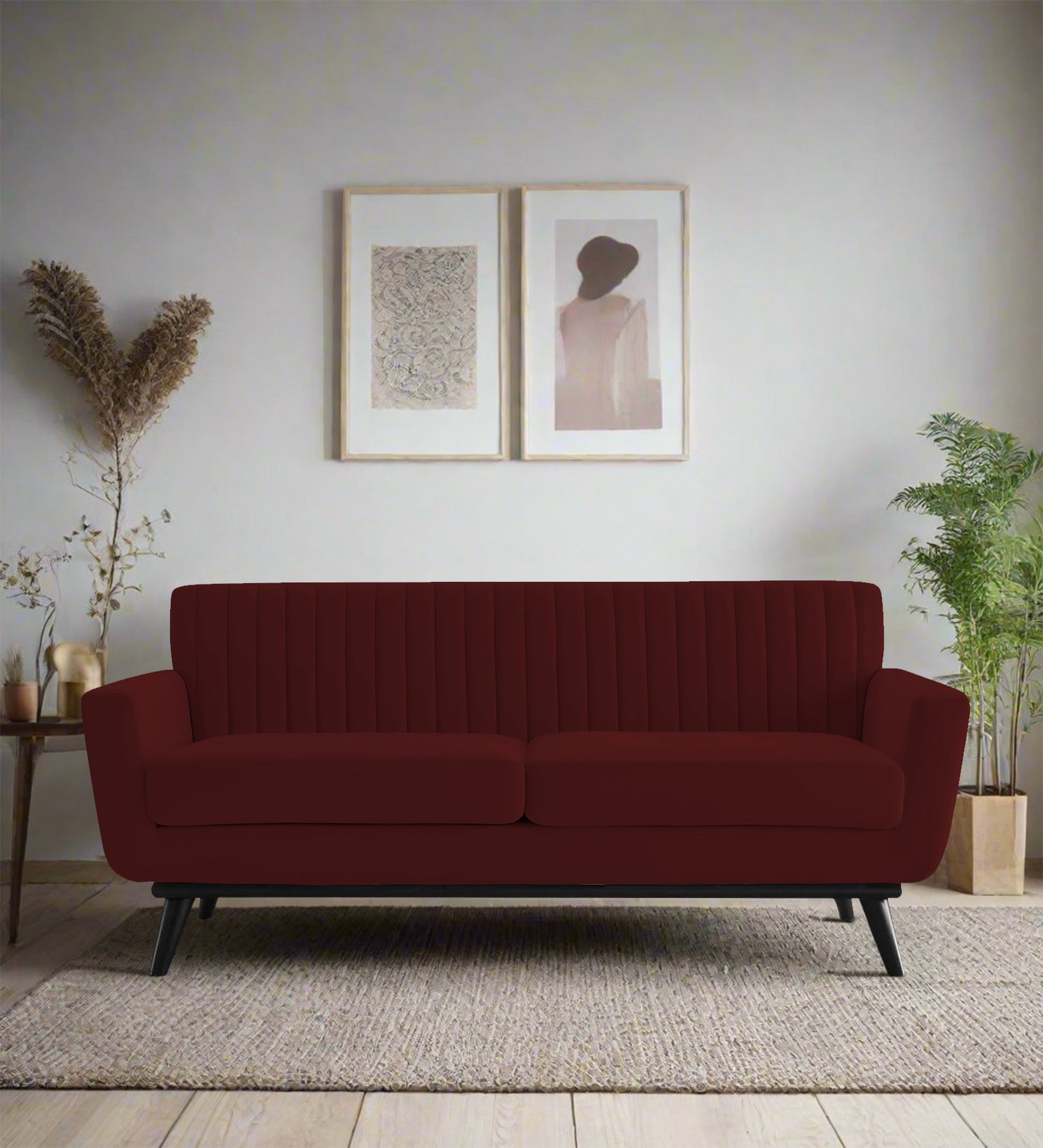 Tucker Velvet 2 Seater Sofa In Dark Maroon Colour - Febonic Living