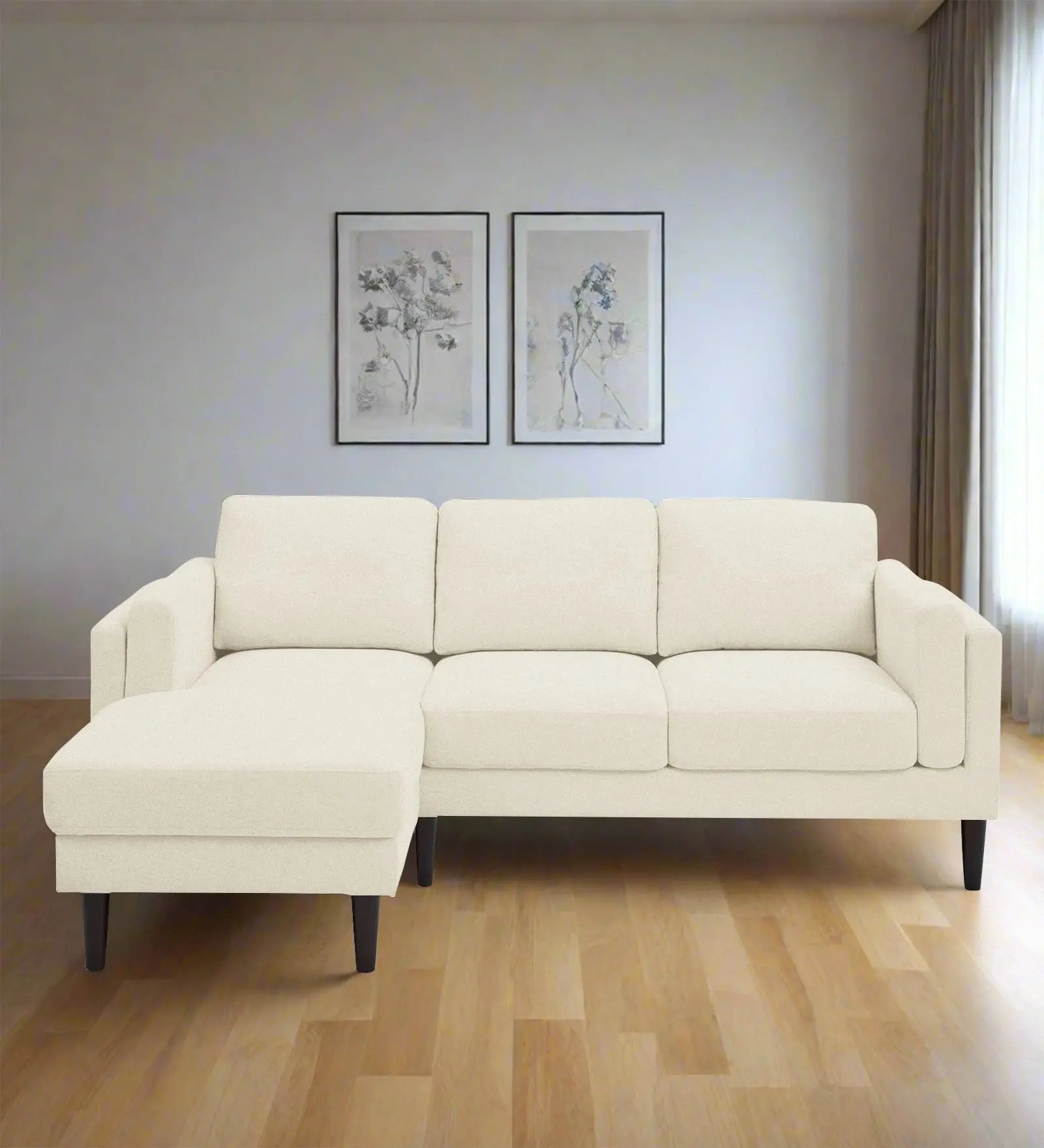 Creata Fabric RHS Sectional Sofa (2+Lounger) In Ivory Cream Colour Febonic Living