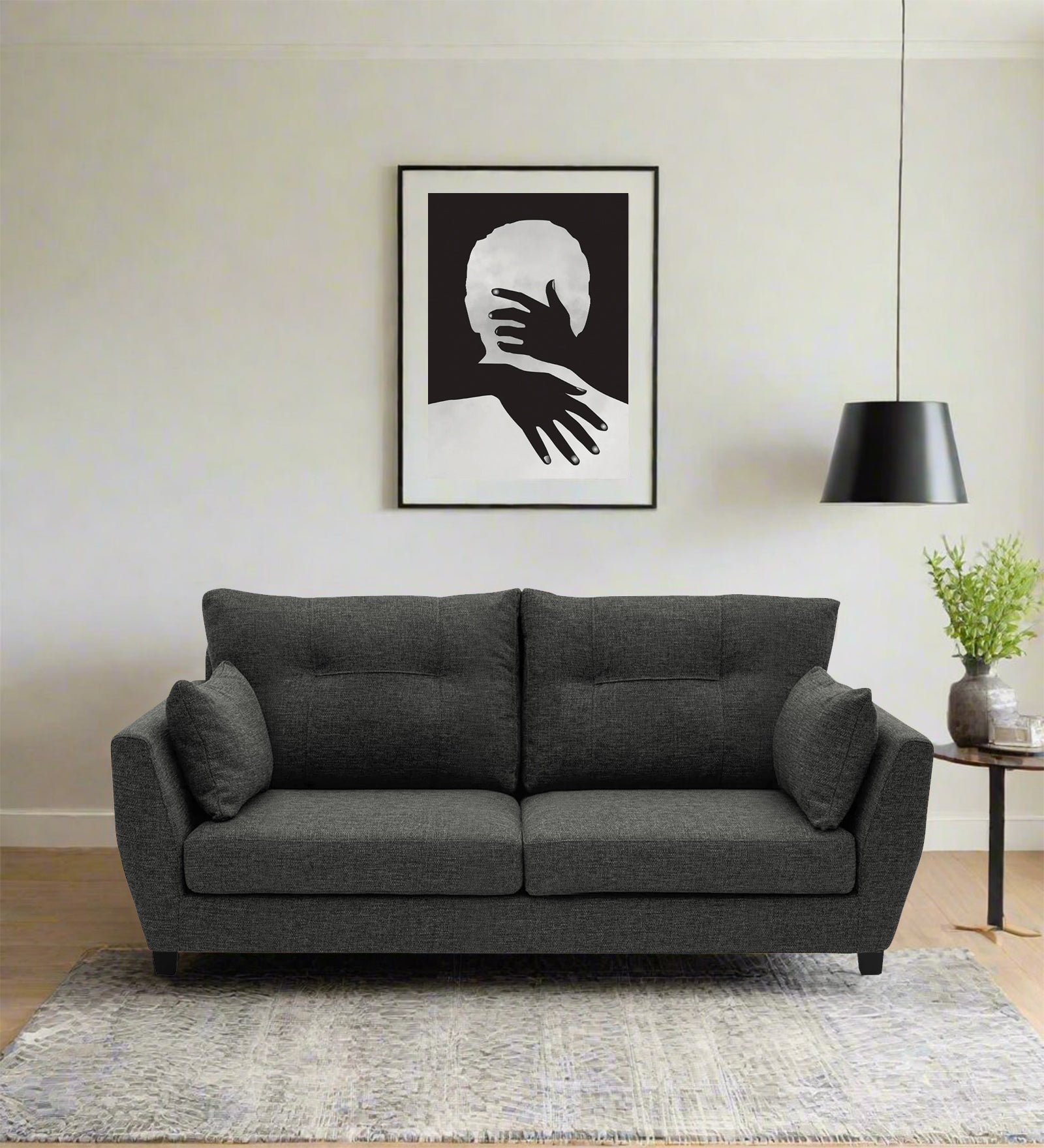 Mario Fabric 2 Seater Sofa In Charcoal Grey Colour - Febonic Living
