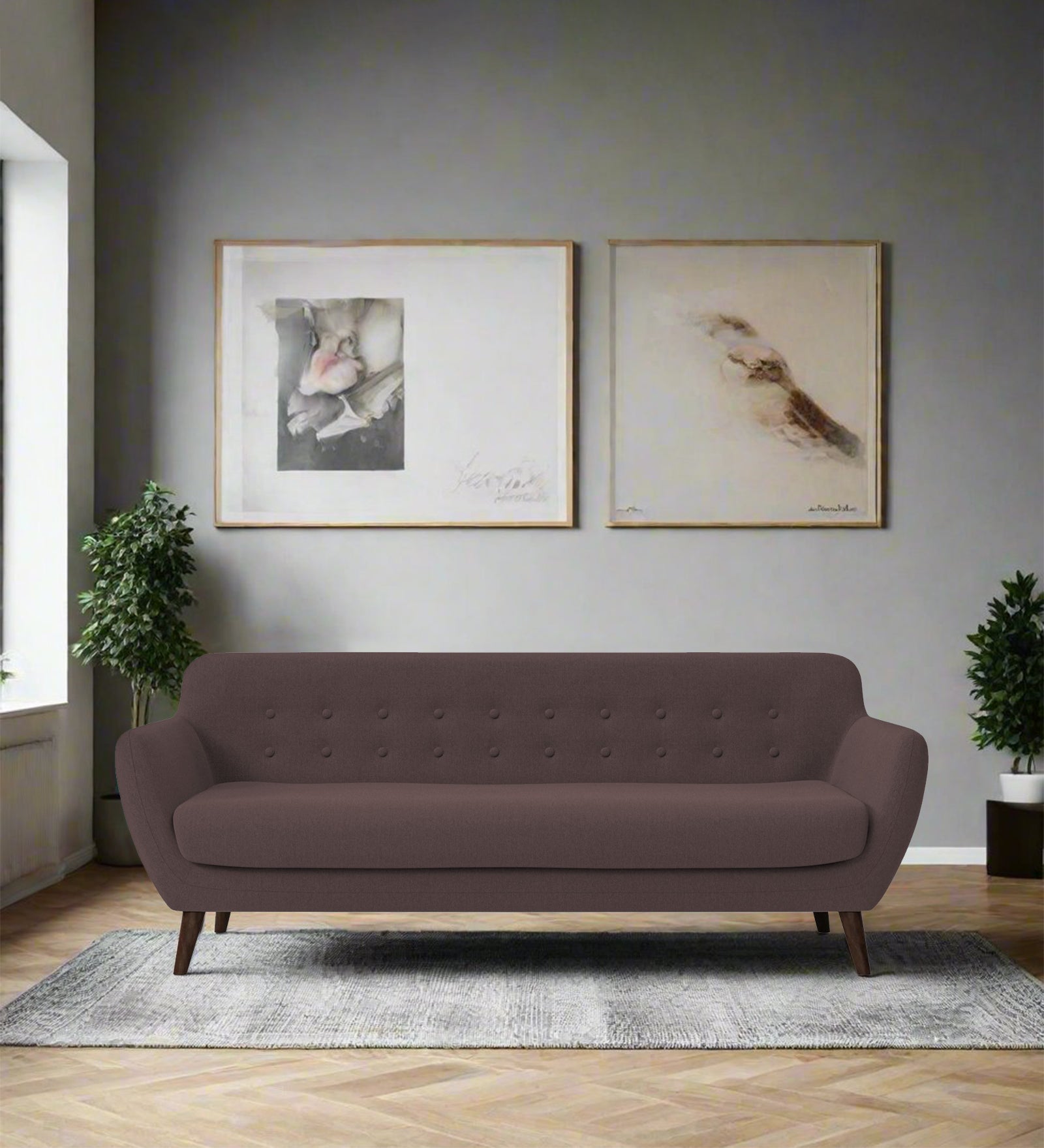 Goofy Fabric 3 Seater Sofa In Night Brown Colour - Febonic Living