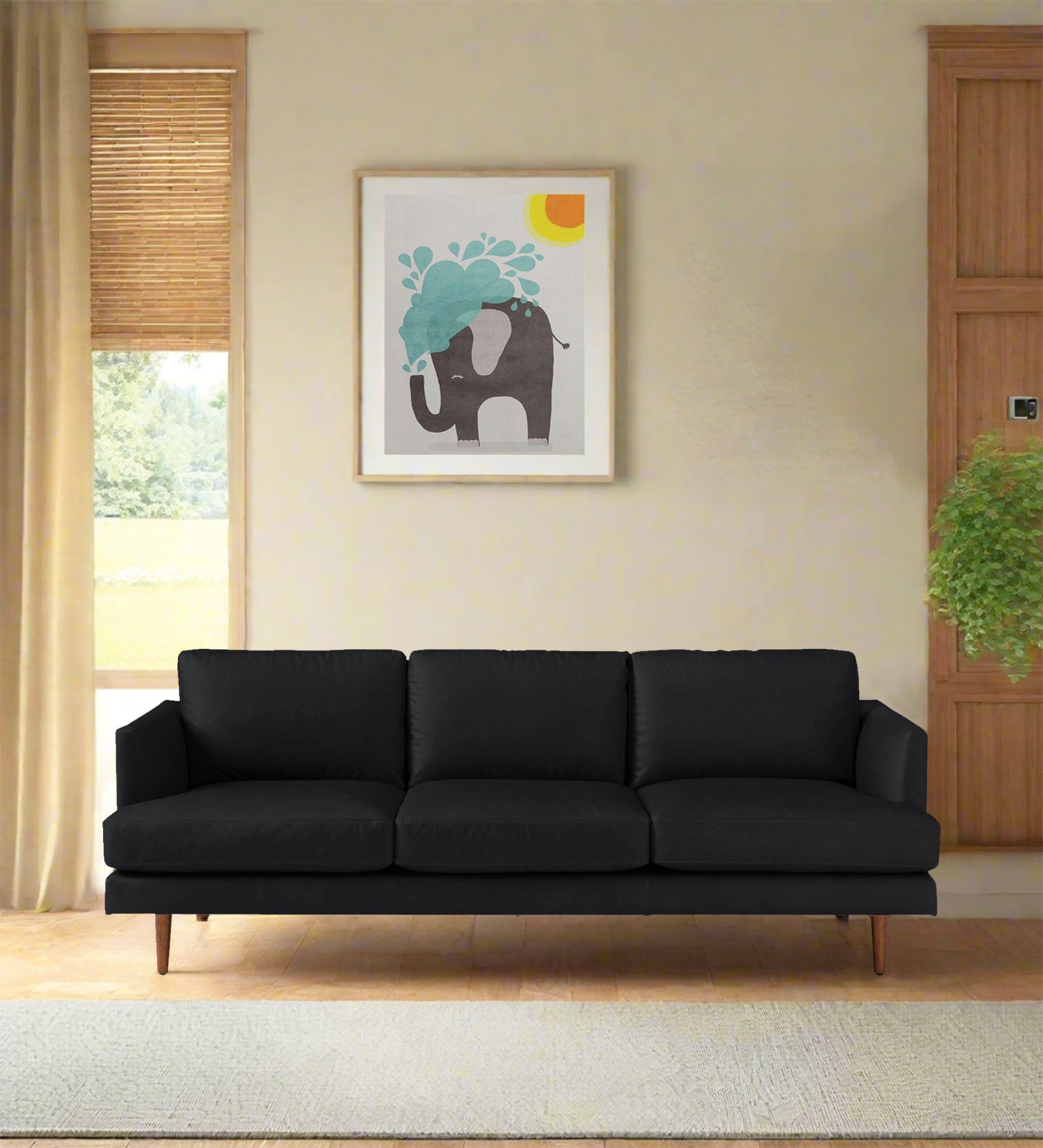 Sterio Leatherette 3 Seater Sofa In Light Black Colour - Febonic Living