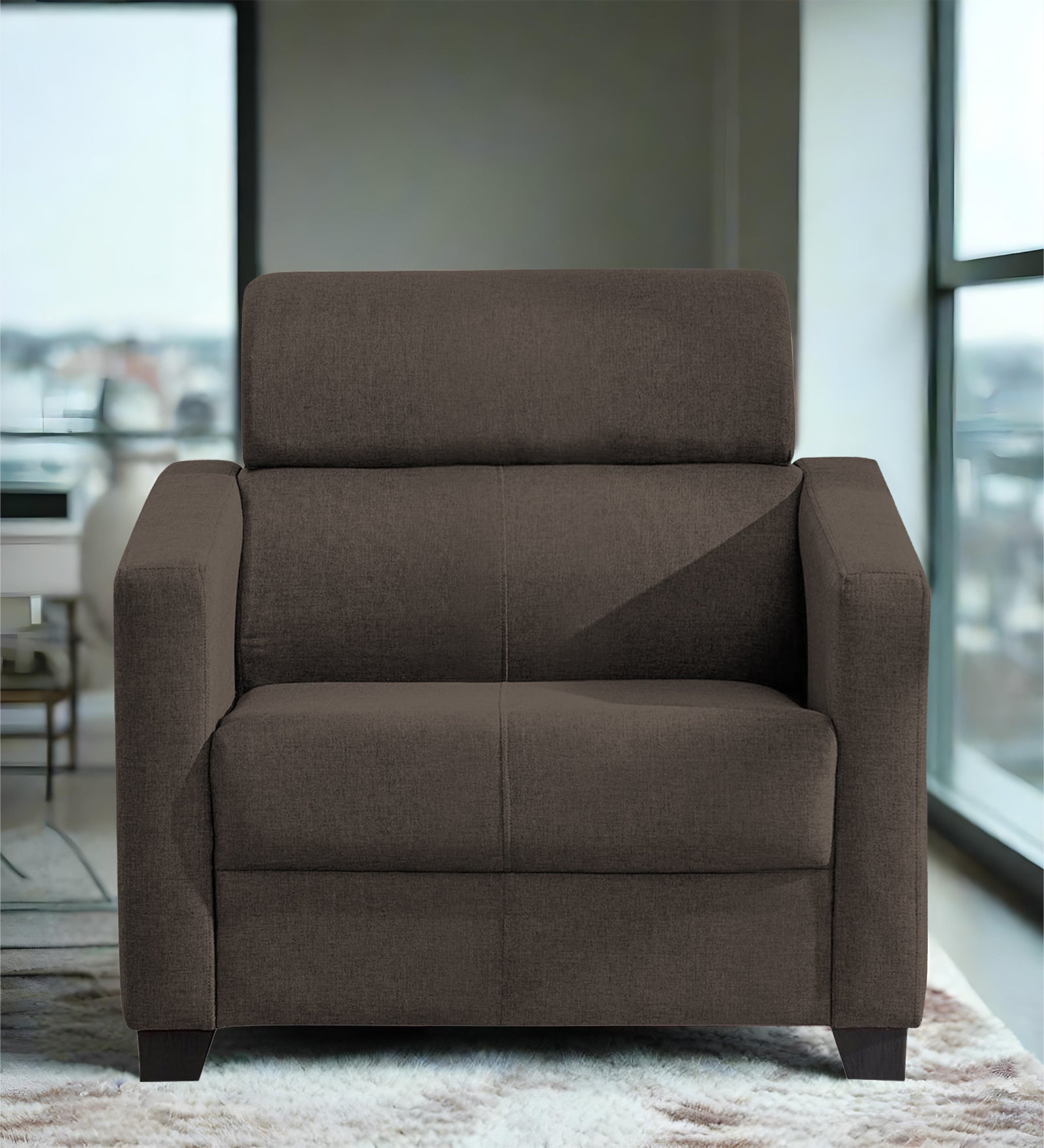 Devo Fabric 1 Seater Sofa In Caspa Brown Colour - Febonic Living