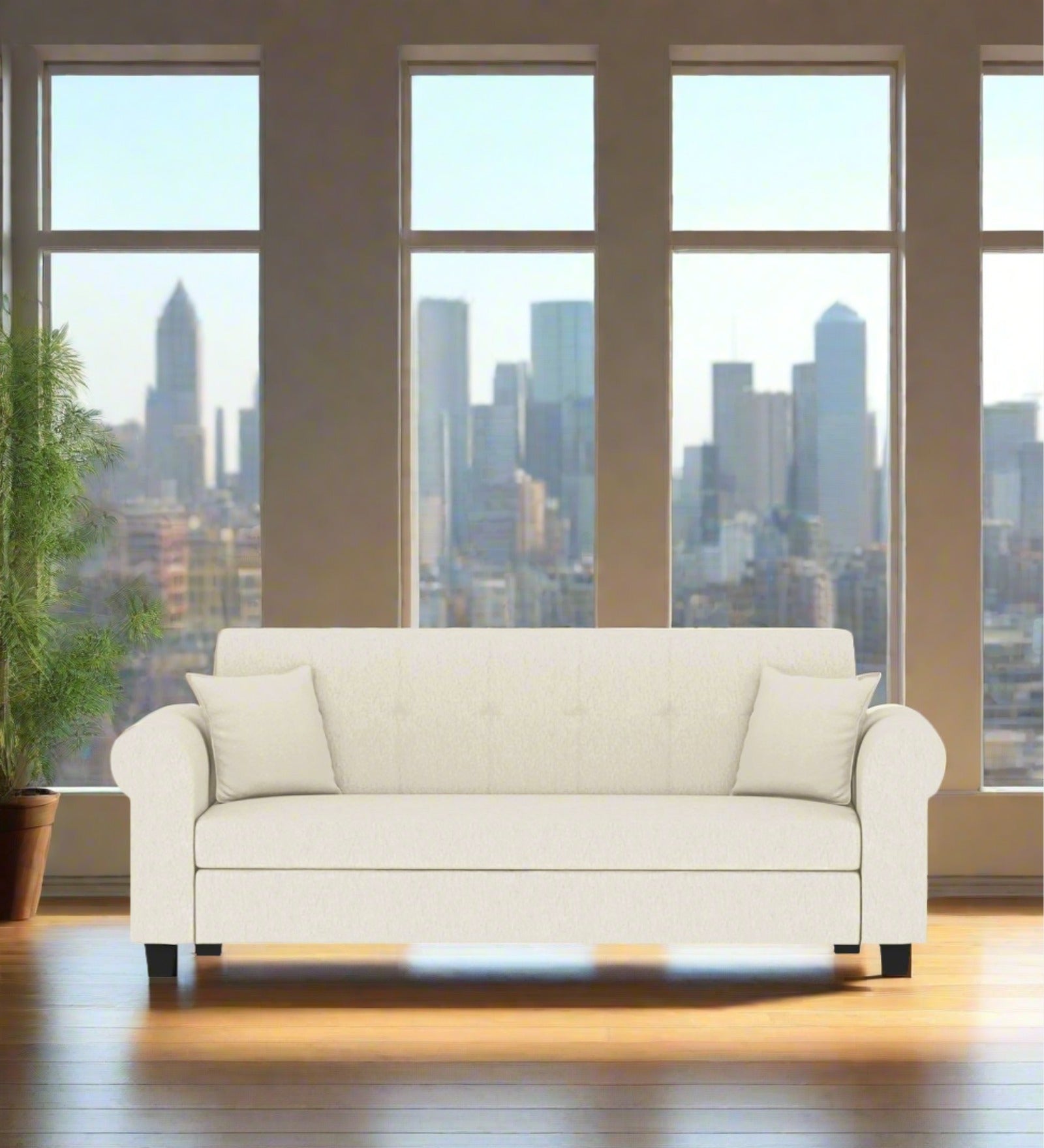 Derado Fabric 3 Seater Sofa In Ivory Cream Colour - Febonic Living