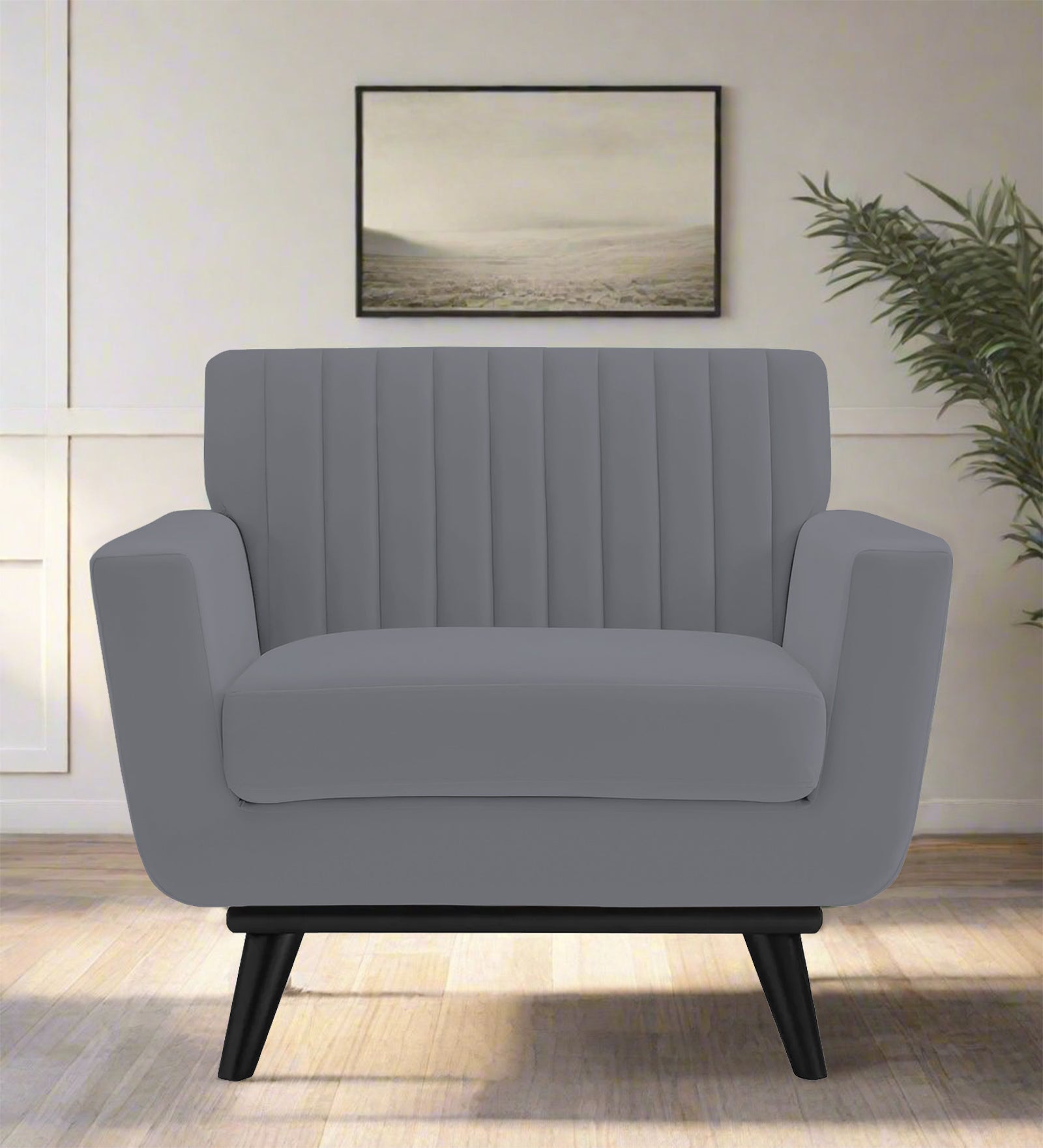 Tucker Velvet 1 Seater Sofa In Pubble Grey Colour - Febonic Living