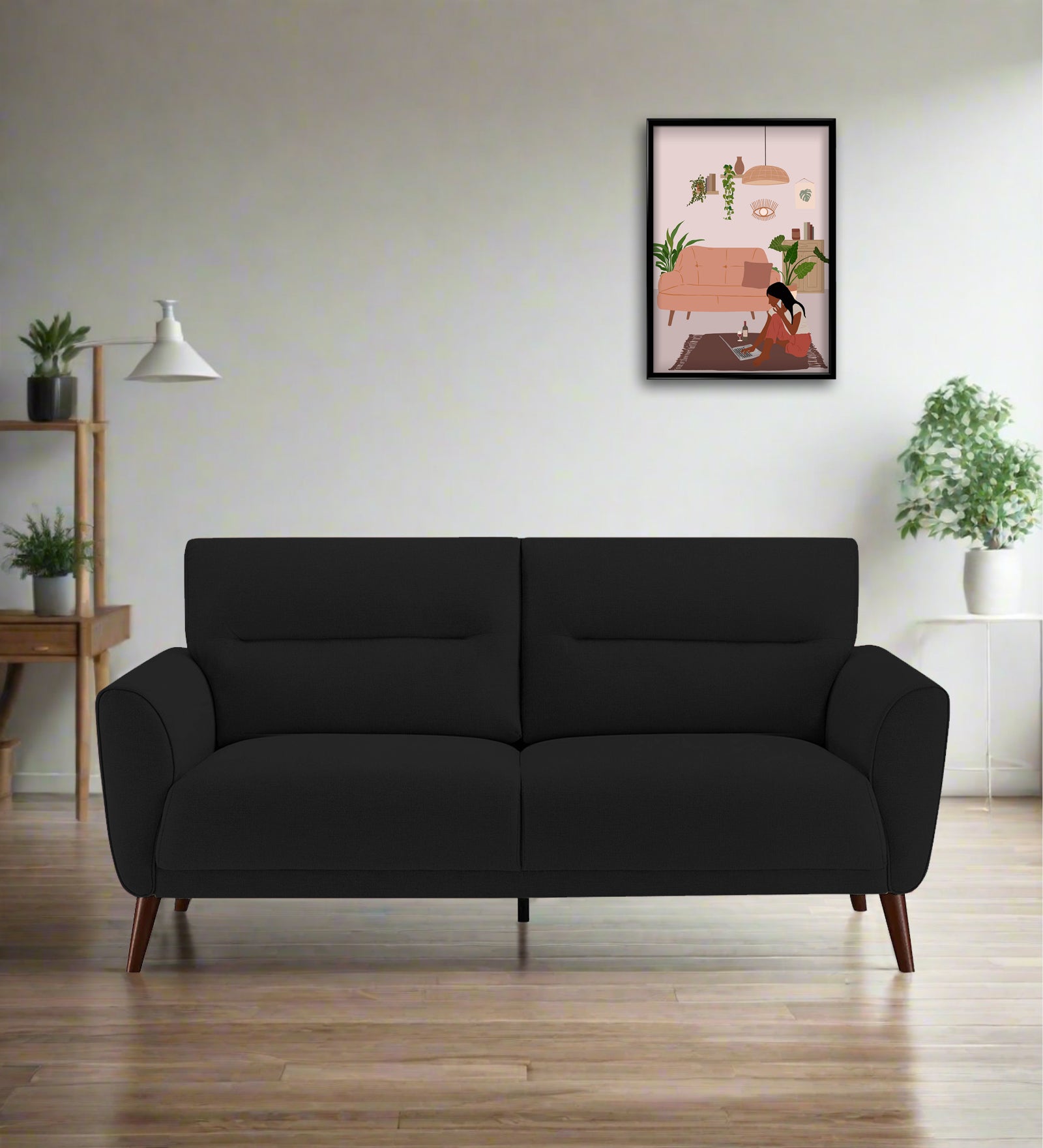 Castro Fabric 2 Seater Sofa In Zed Black Colour - Febonic Living