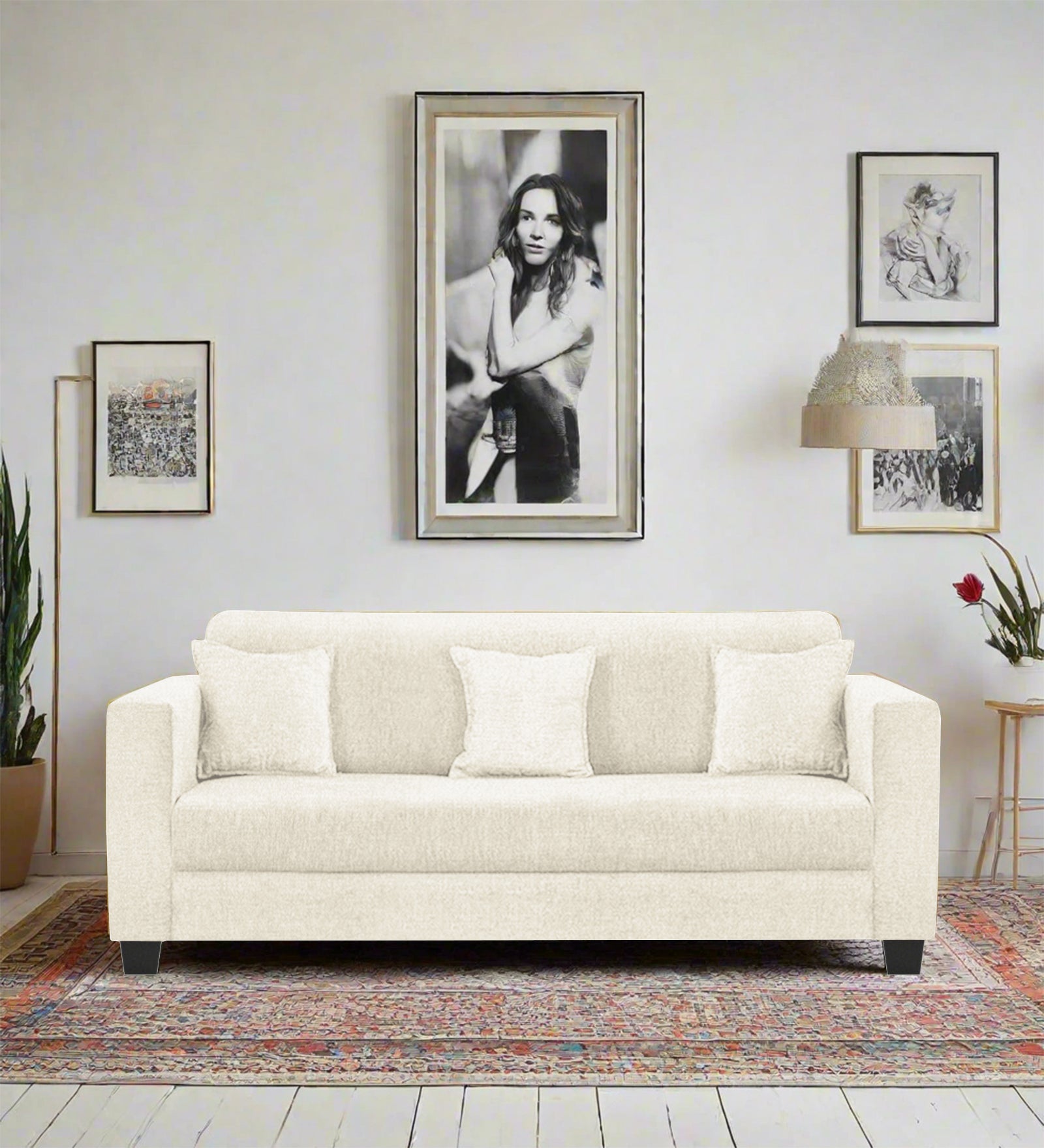Nebula Fabric 3 Seater Sofa In Ivory Cream Colour - Febonic Living