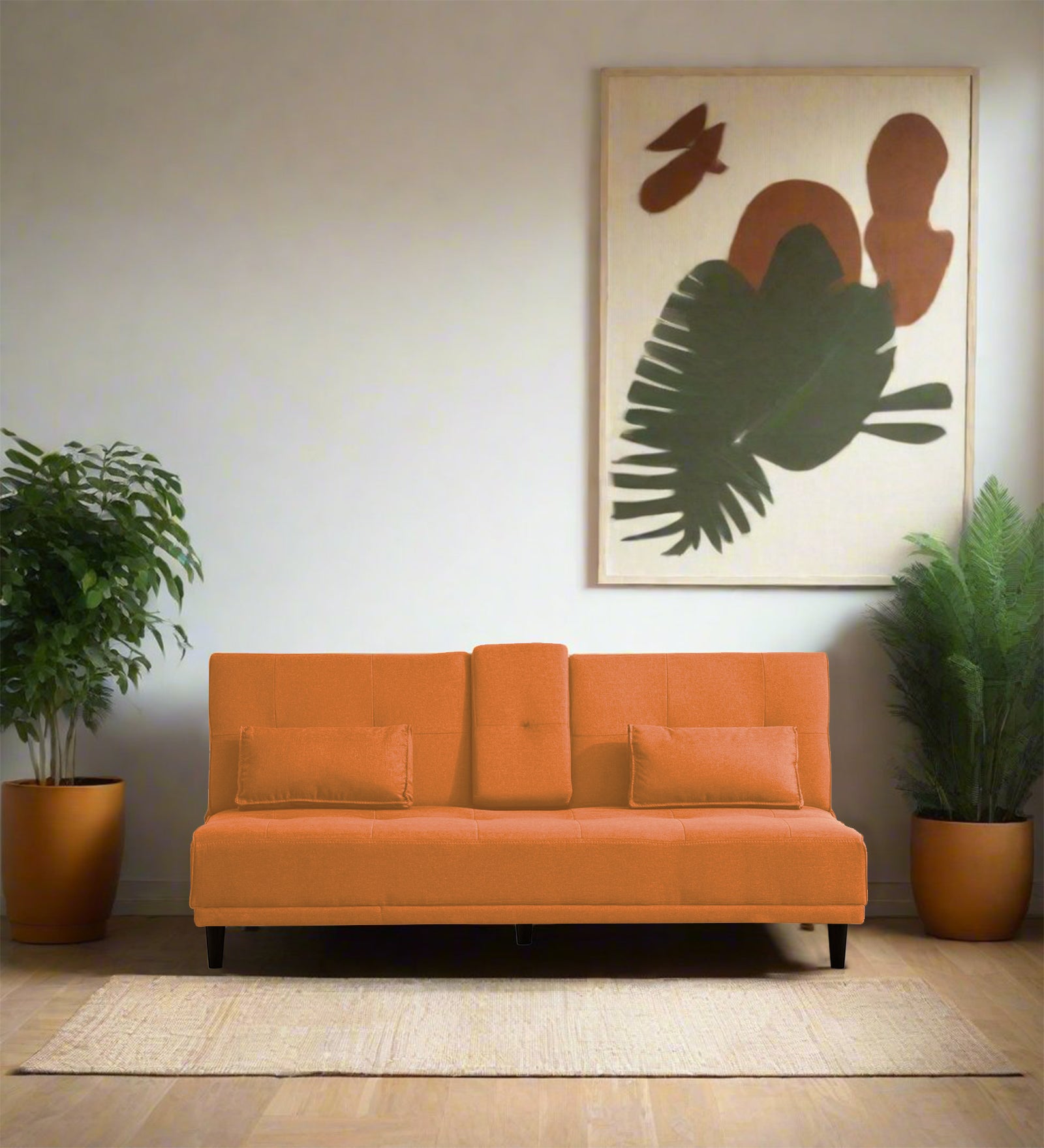 Jerry Fabric 3 Seater Convertible Sofa Cum Bed In Dark Orange Colour - Febonic Living