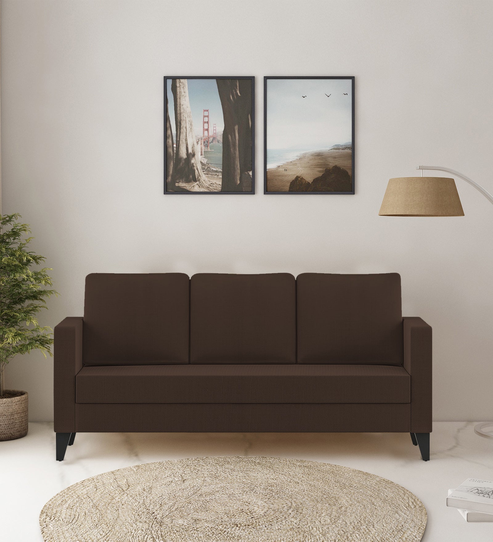 Nori Fabric 3 Seater Sofa In Cidar Brown Colour - Febonic Living