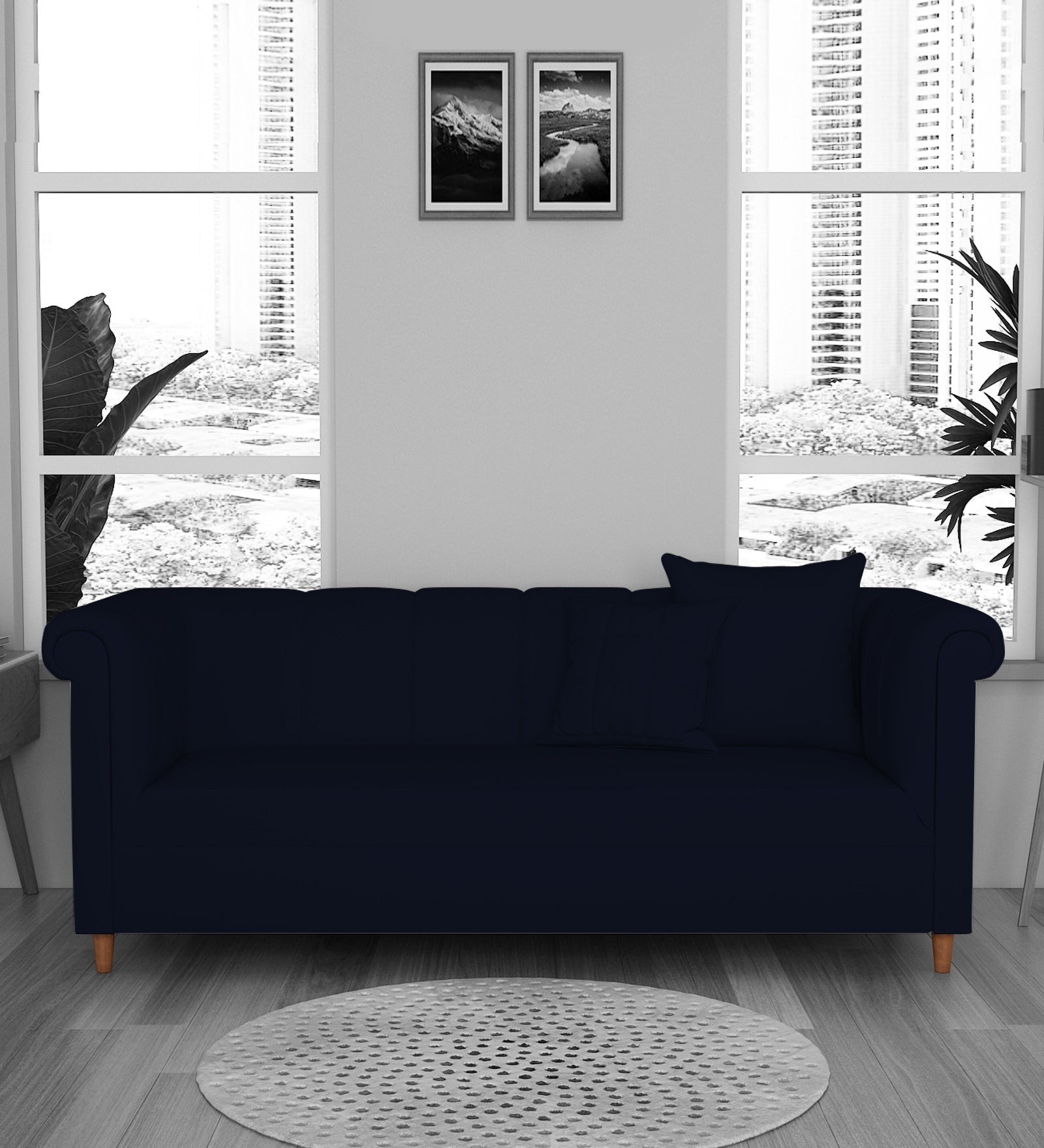 Rubi Velvet 3 Seater Sofa In Dark Blue Colour - Febonic Living