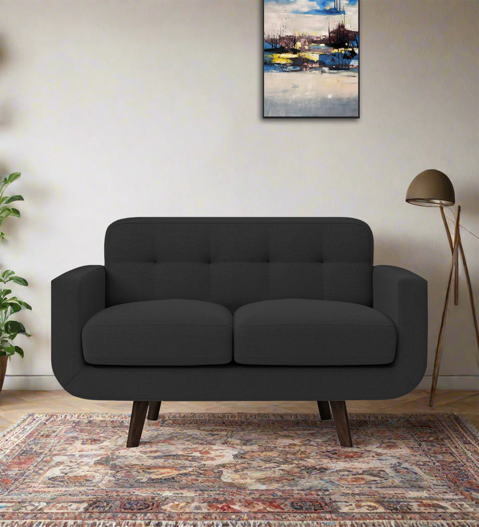 Marsela Fabric 2 Seater Sofa In Bitter Black Colour - Febonic Living