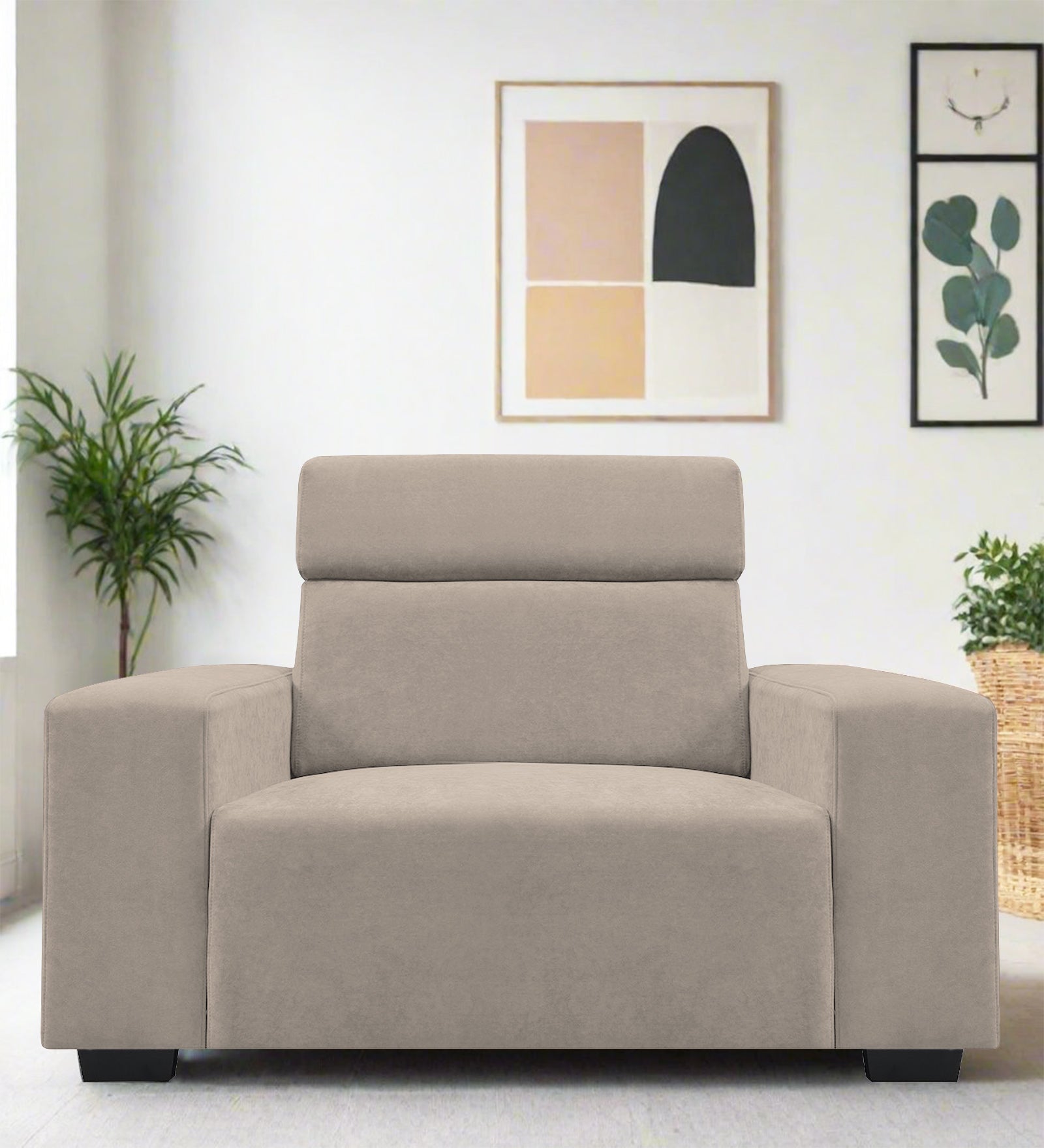 Hiro Fabric 1 Seater Sofa In Oat Beige Colour - Febonic Living