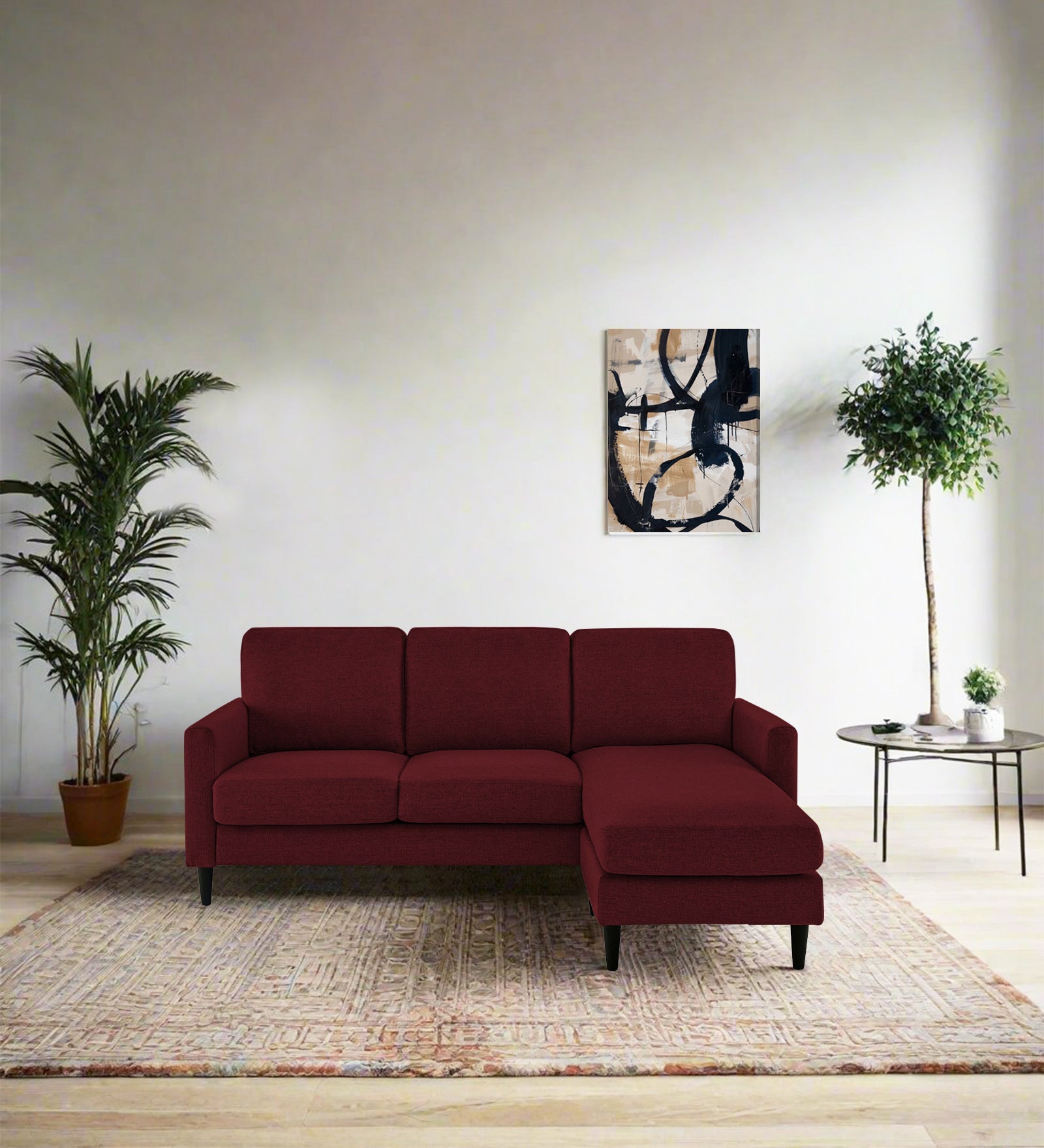 Romie Fabric LHS Sectional Sofa (2+Lounger) In Blood Maroon Colour - Febonic Living