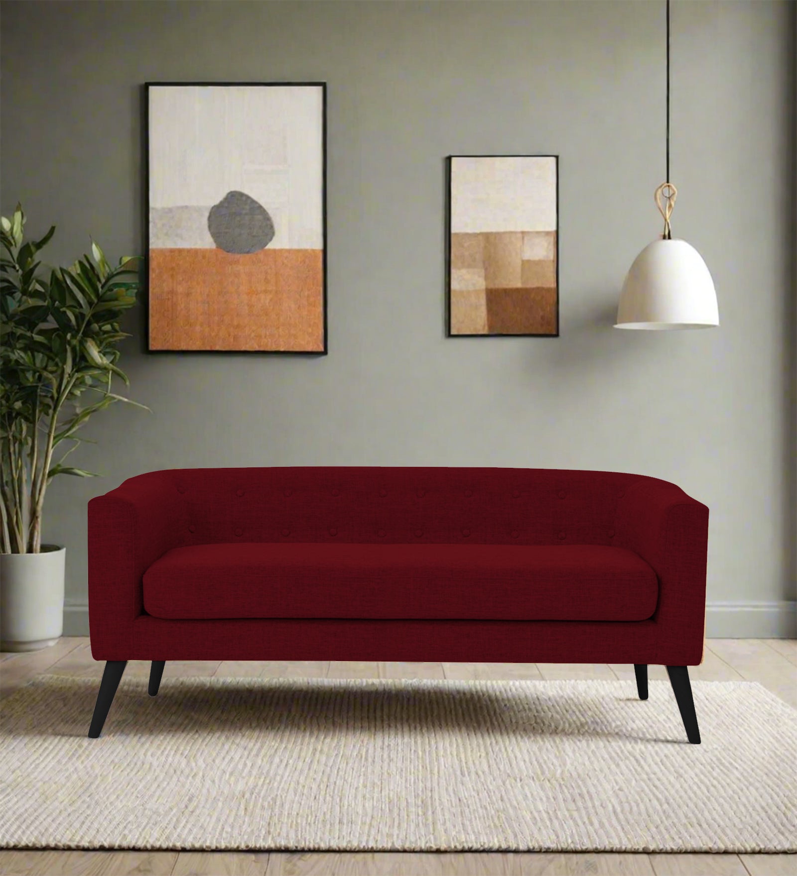 Casper Fabric 3 Seater Sofa In Ruby Red Colour - Febonic Living
