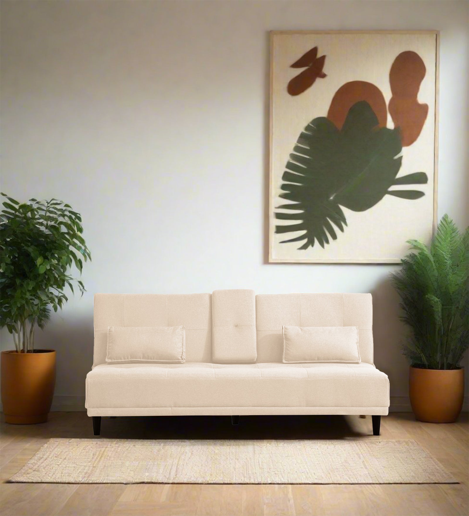 Jerry Fabric 3 Seater Convertible Sofa Cum Bed In Woom Beige Colour - Febonic Living