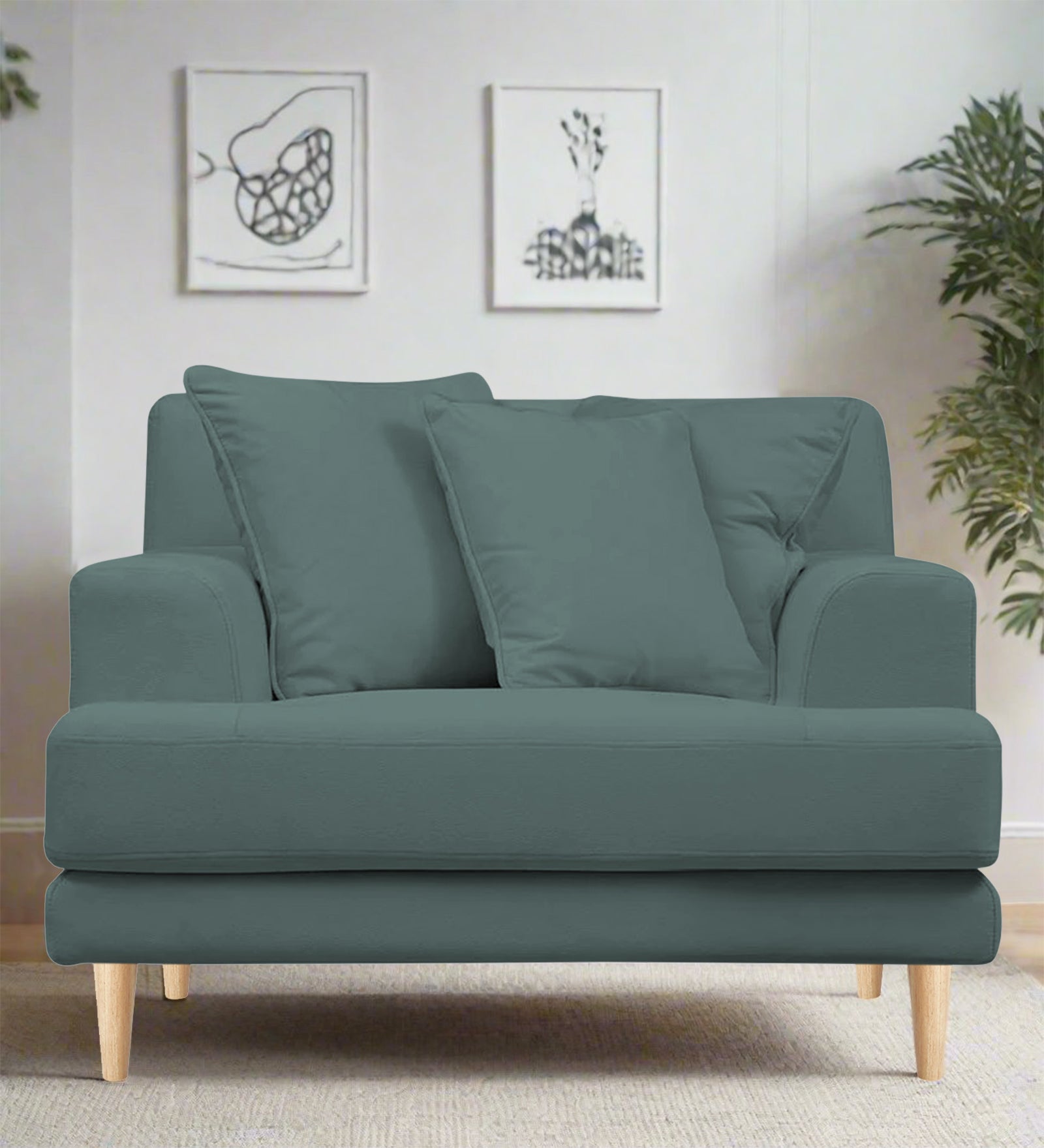 Woody Fabric 1 Seater Sofa In Pista Green Colour - Febonic Living