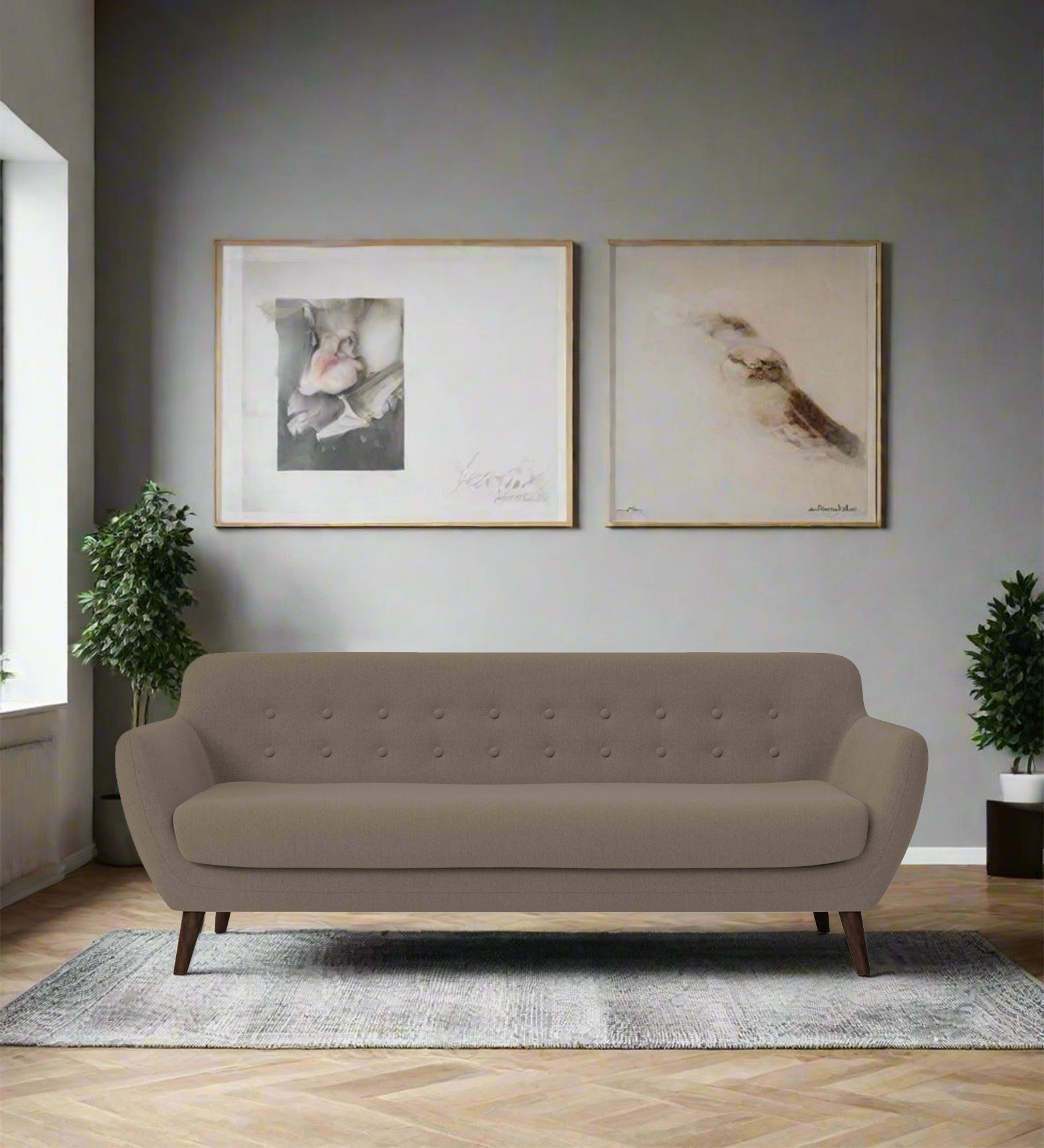 Goofy Fabric 3 Seater Sofa In Hazel Beige Colour - Febonic Living