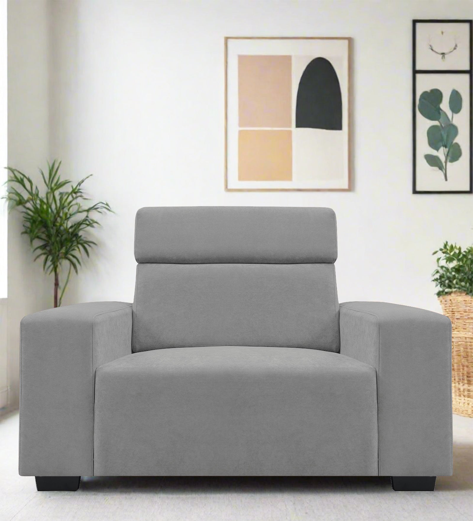 Hiro Fabric 1 Seater Sofa In Smoke Grey Colour - Febonic Living