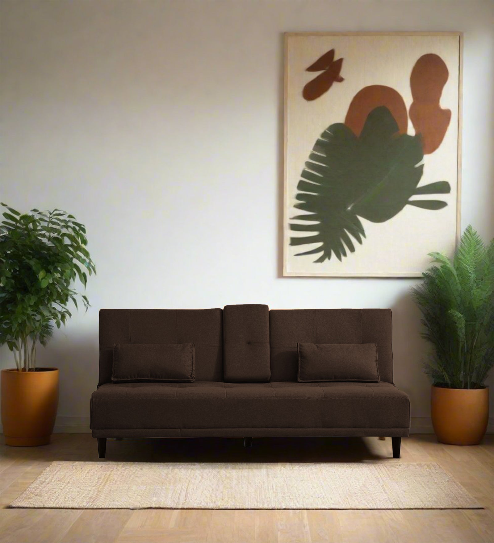 Jerry Fabric 3 Seater Convertible Sofa Cum Bed In Cidar Brown Colour - Febonic Living