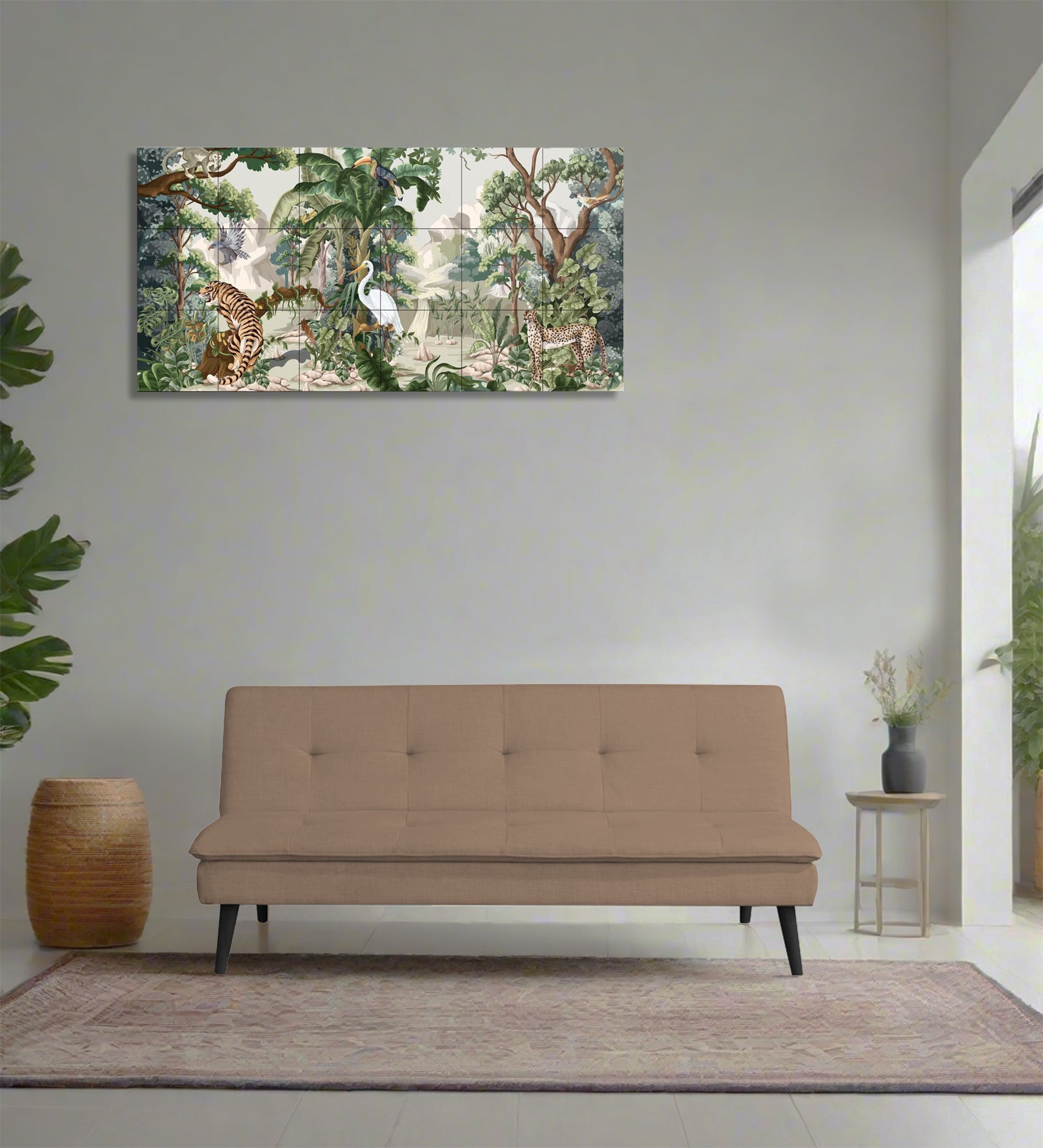 Toner Fabric 3 Seater Convertible Sofa Cum Bed In Cookie Beige Colour - Febonic Living