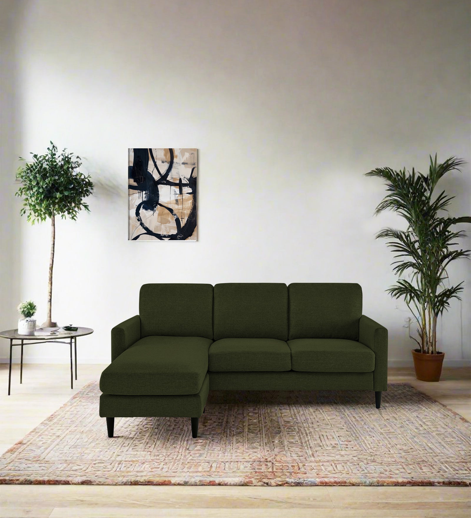Romie Fabric RHS Sectional Sofa (2+Lounger) In Olive Green Colour - Febonic Living