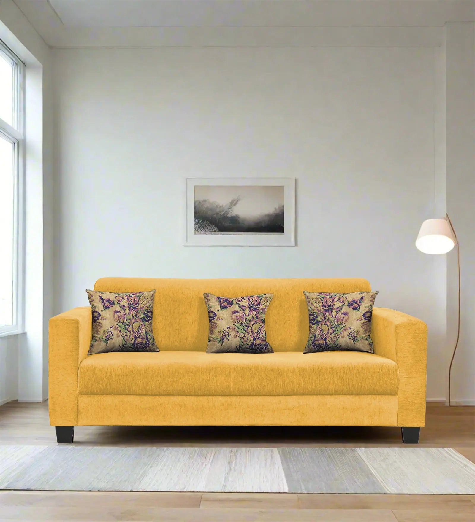 Lipu Fabric 3 Seater Sofa In Bold-Yellow Colour Febonic Living