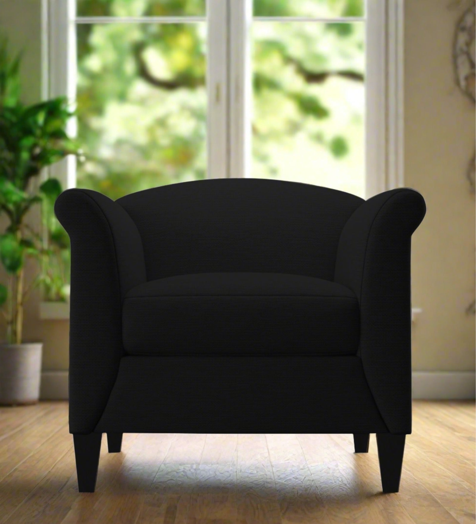 Kimber Fabric 1 Seater Sofa in Zed Black Colour