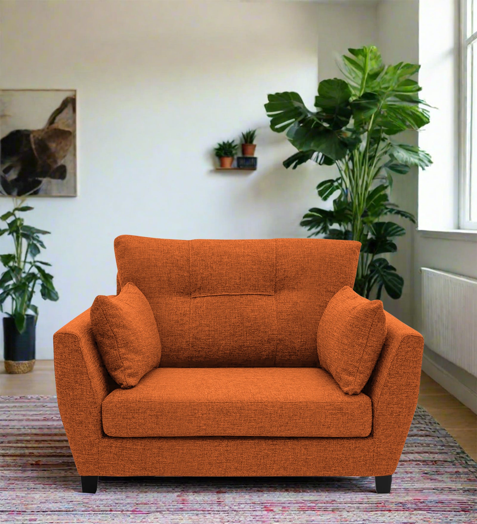Mario Fabric 1 Seater Sofa In Vivid Orange Colour - Febonic Living