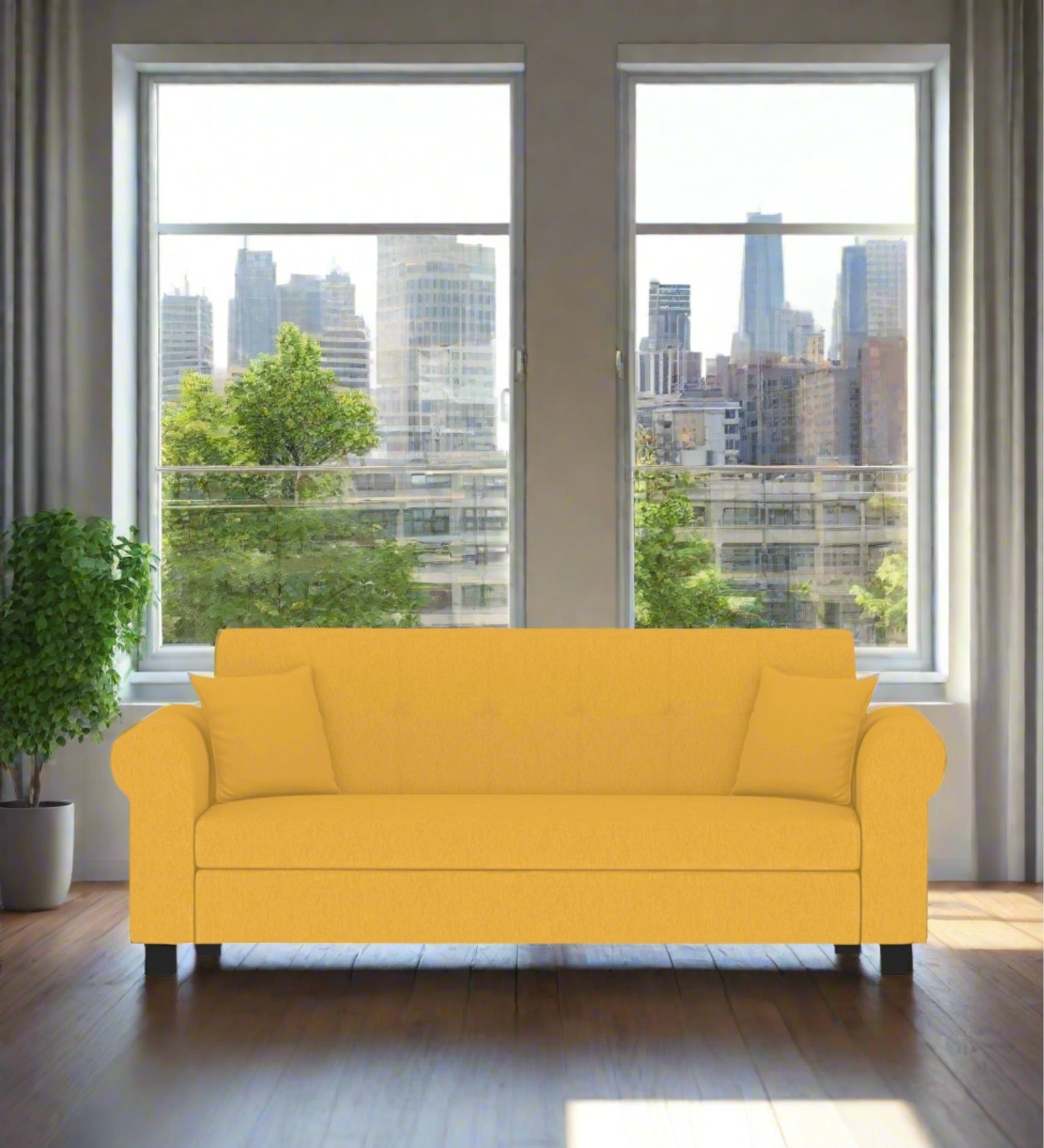 Derado Fabric 3 Seater Sofa In Bold Yellow Colour - Febonic Living