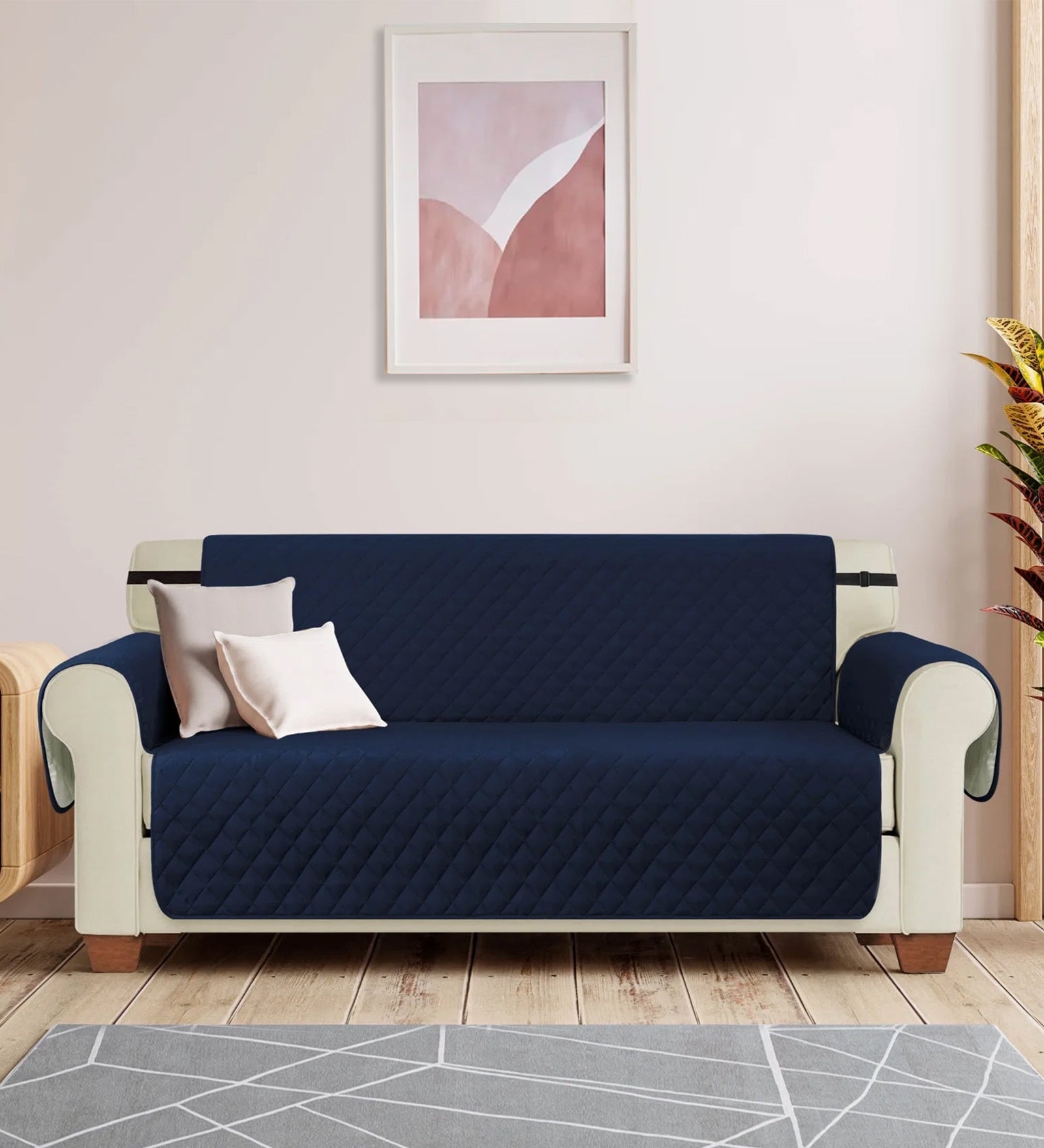 Bunny Velvet 3 Seater Quilted Sofa Cover in Navy Blue Colour - Febonic Living