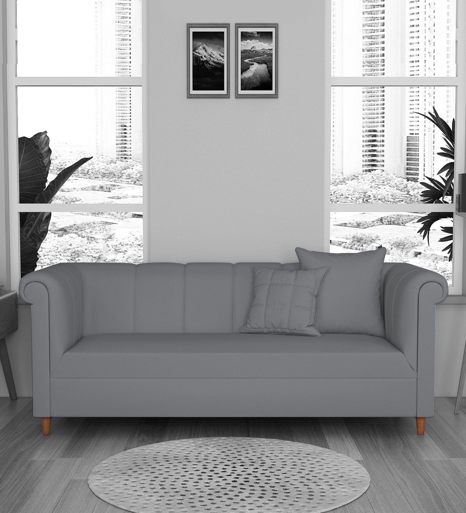 Rubi Velvet 3 Seater Sofa In Pubble Grey Colour - Febonic Living