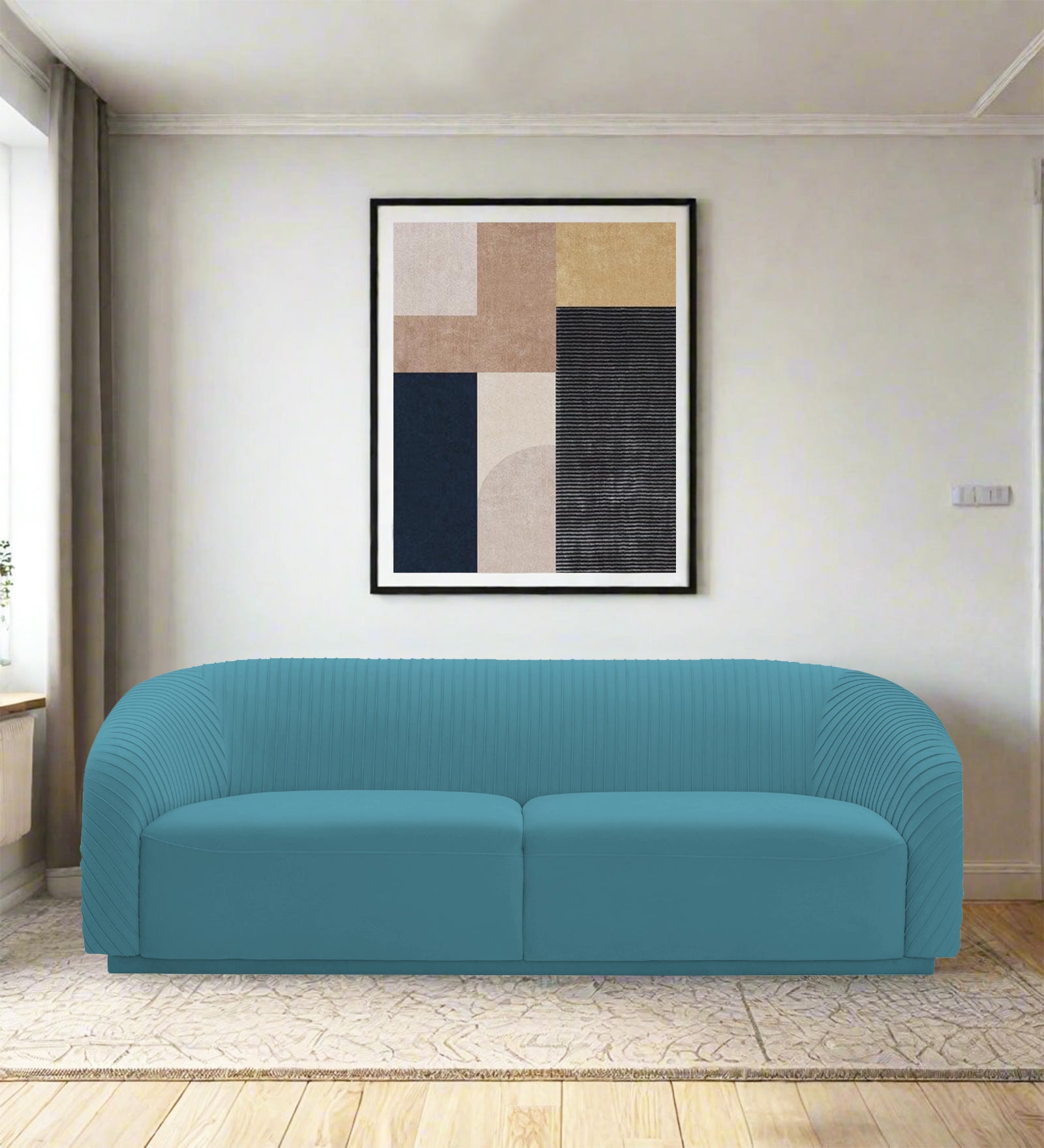 Yara Velvet Fabric 3 Seater Sofa In Aqua Blue Colour - Febonic Living