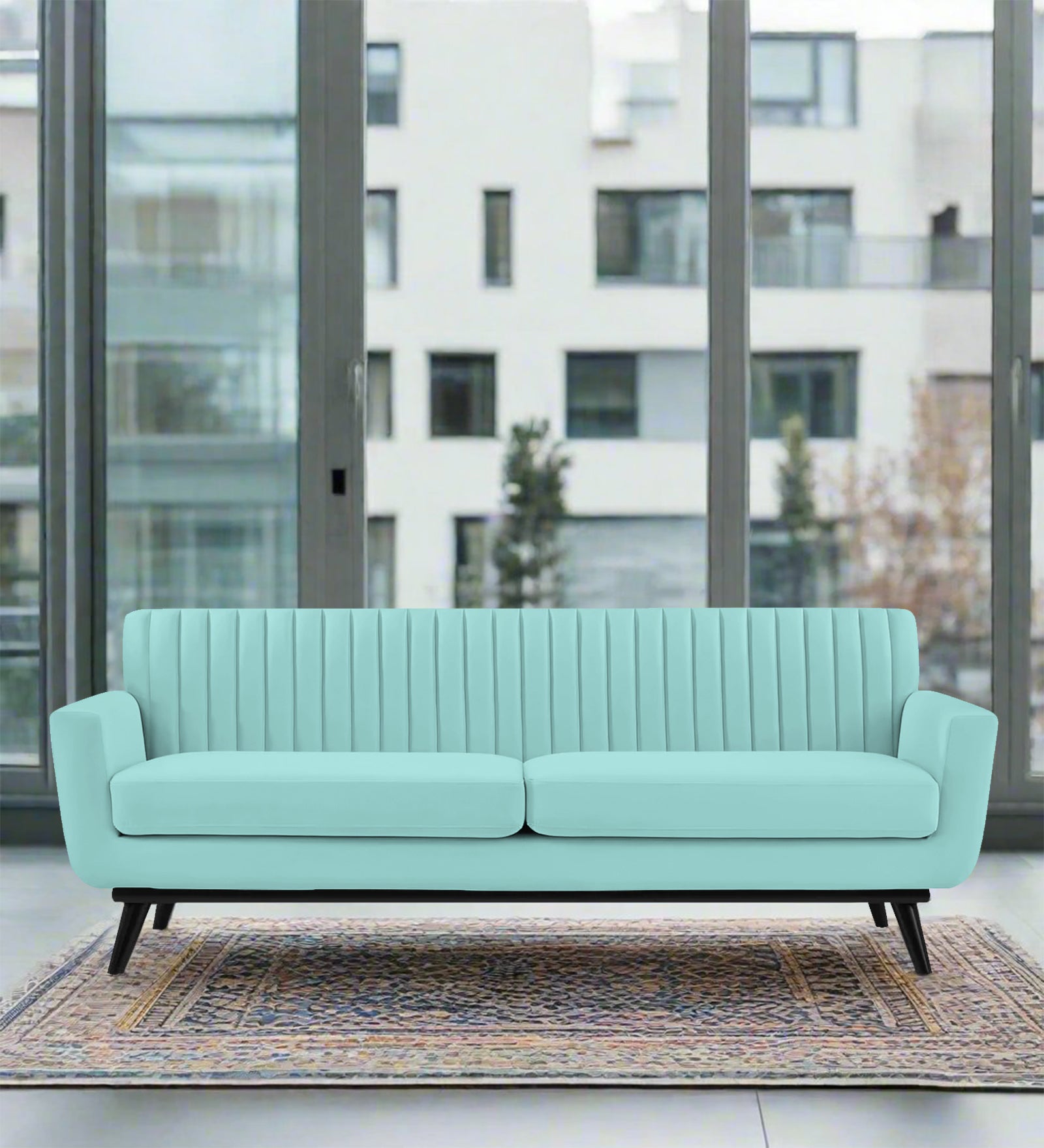 Tucker Velvet 3 Seater Sofa In Barmunda Aqua Colour - Febonic Living