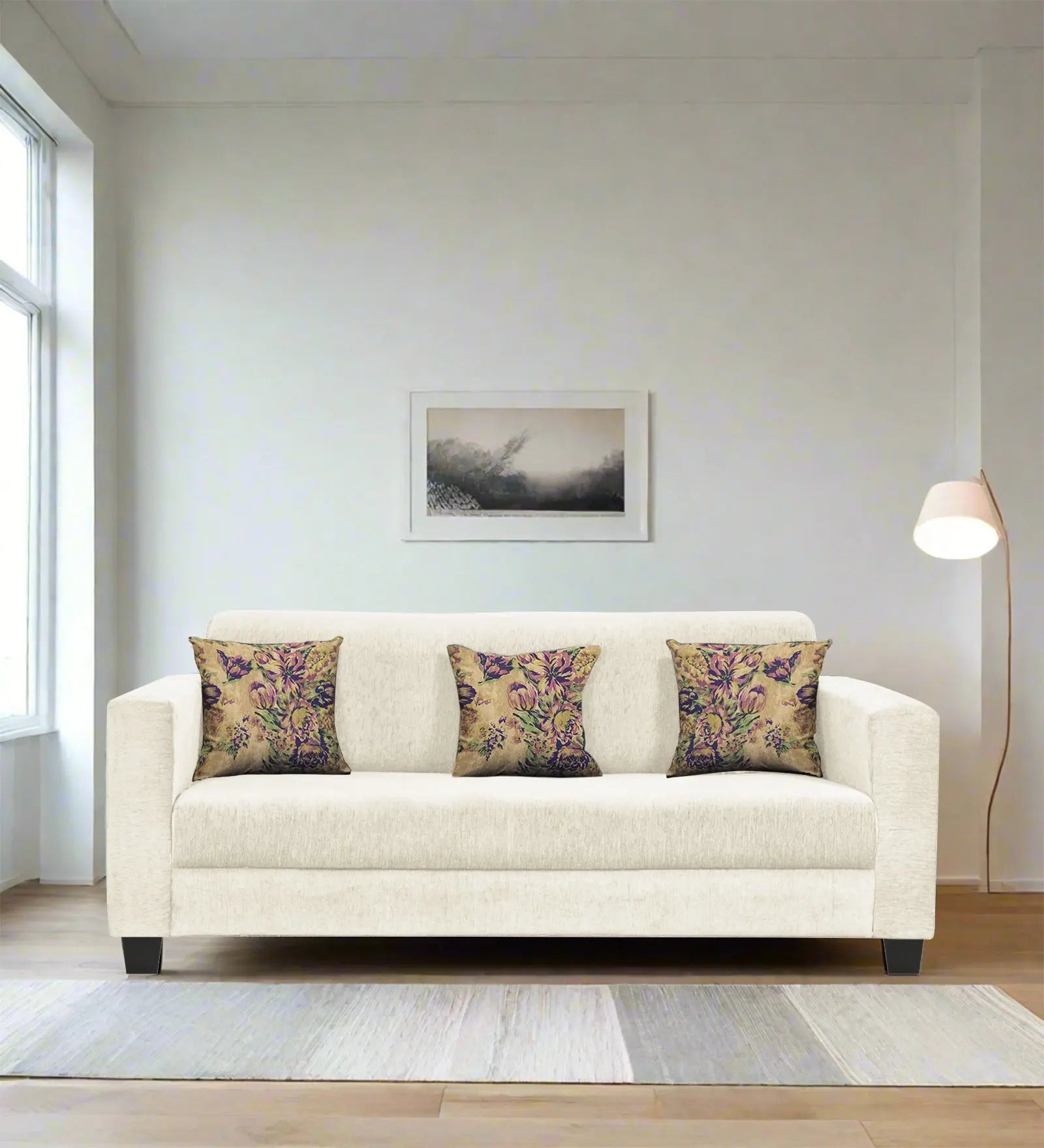 Lipu Fabric 3 Seater Sofa In Ivory Cream Colour Febonic Living