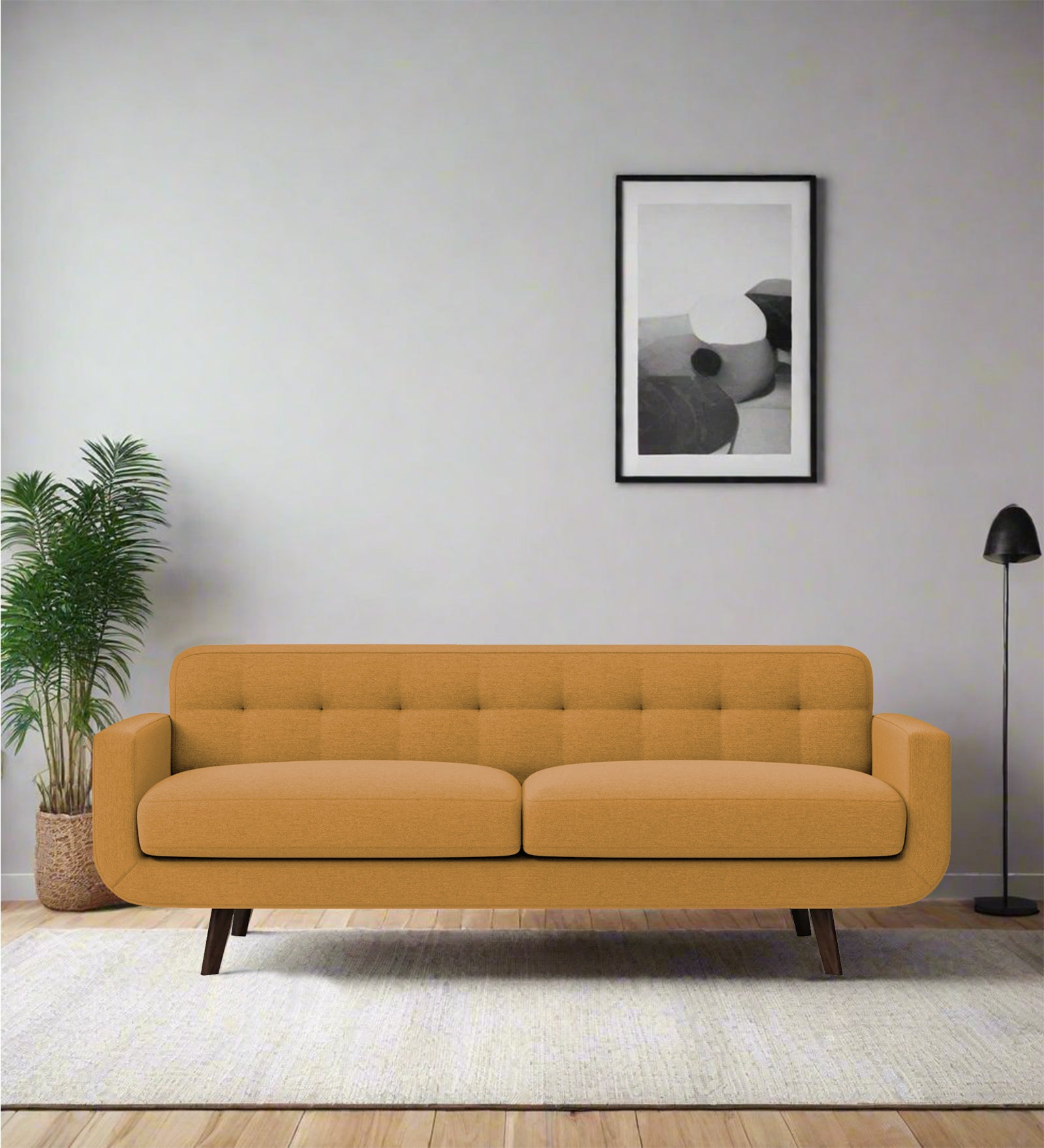 Marsela Fabric 3 Seater Sofa In Corn Yellow Colour - Febonic Living