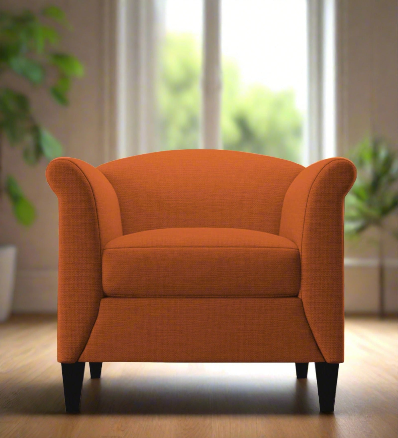 Kimber Fabric 1 Seater Sofa in Vivid Orange Colour