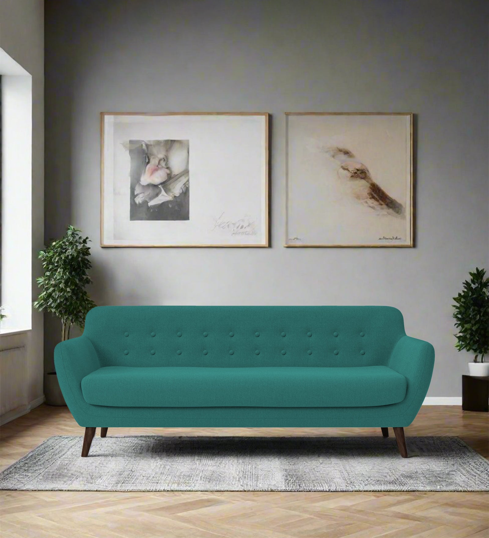 Goofy Fabric 3 Seater Sofa In Sea Green Colour - Febonic Living
